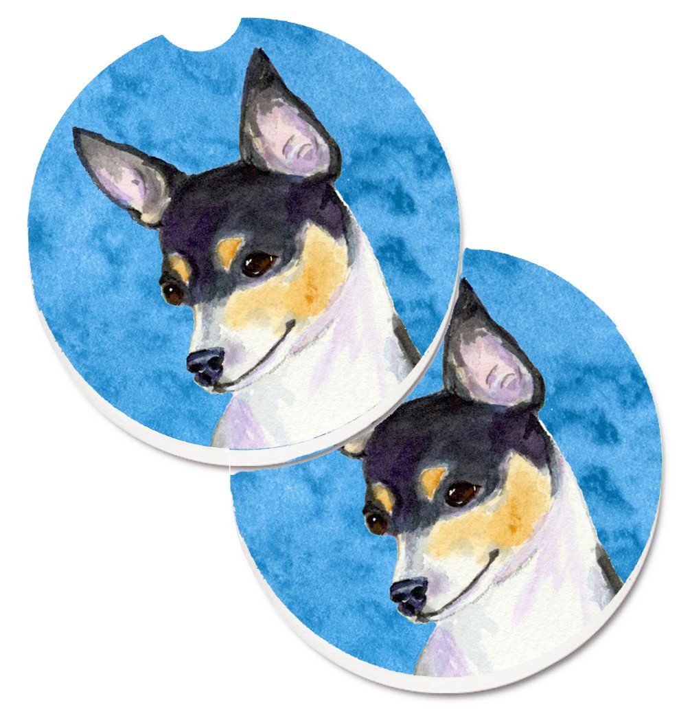 Blue Chihuahua Set of 2 Cup Holder Car Coasters SS4794-BUCARC by Caroline's Treasures