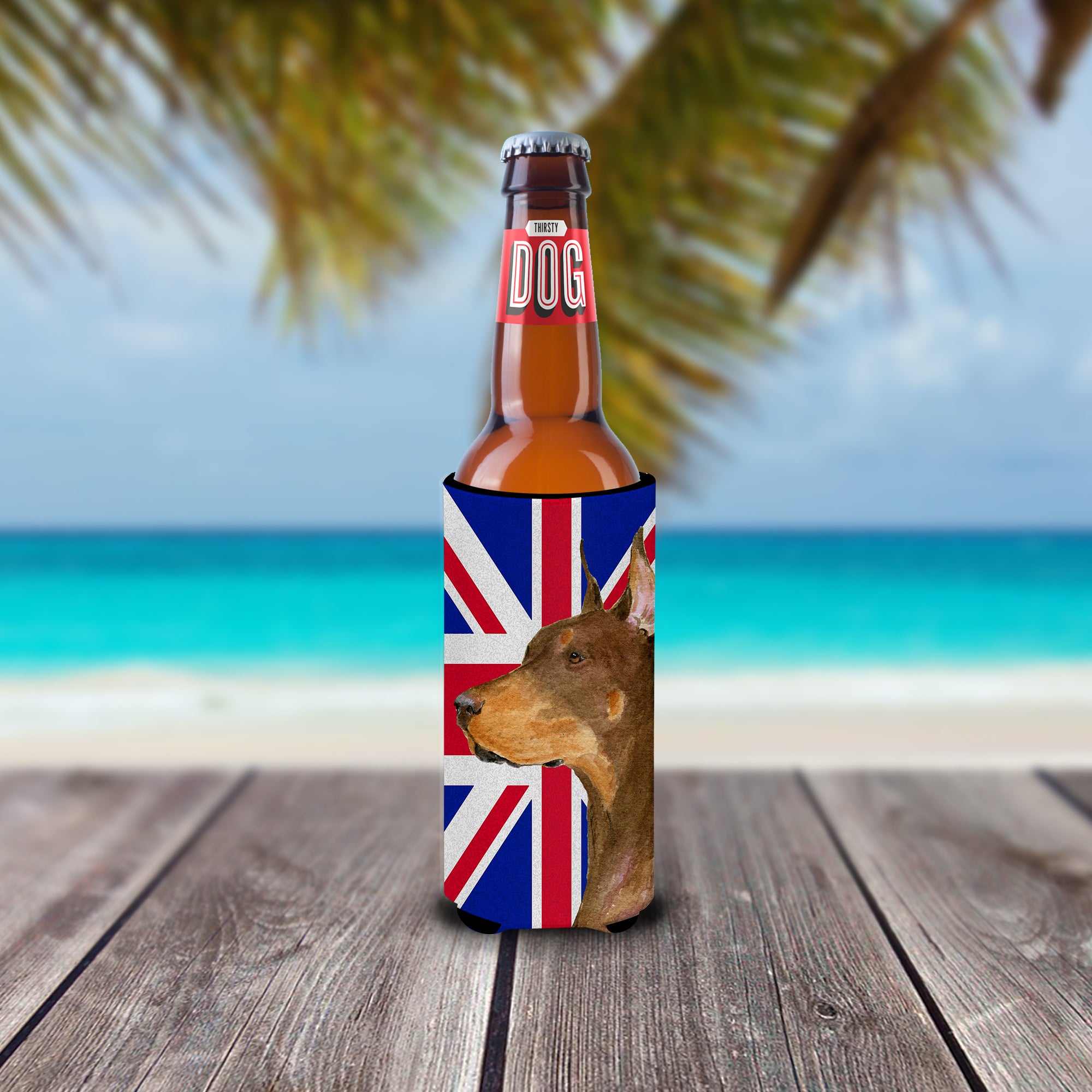 Doberman with English Union Jack British Flag Ultra Beverage Insulators for slim cans SS4910MUK