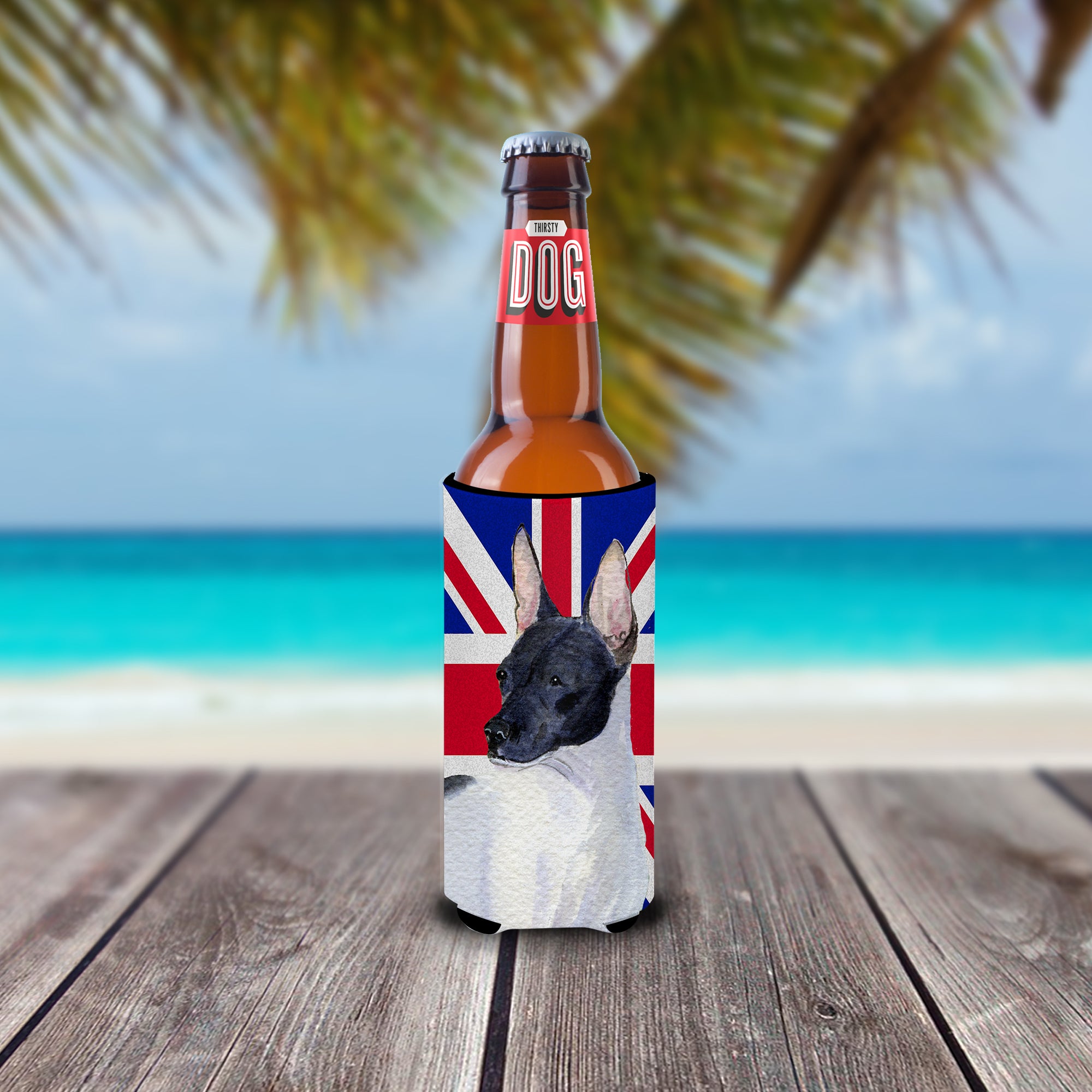 Rat Terrier with English Union Jack British Flag Ultra Beverage Insulators for slim cans SS4922MUK.