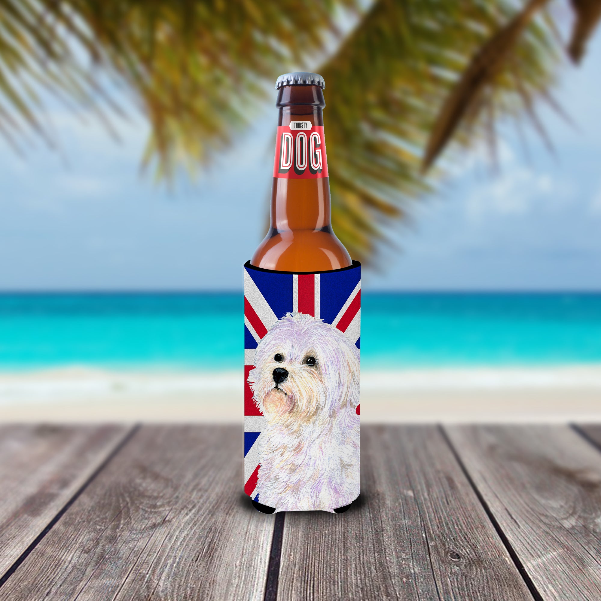 Maltese with English Union Jack British Flag Ultra Beverage Insulators for slim cans SS4923MUK