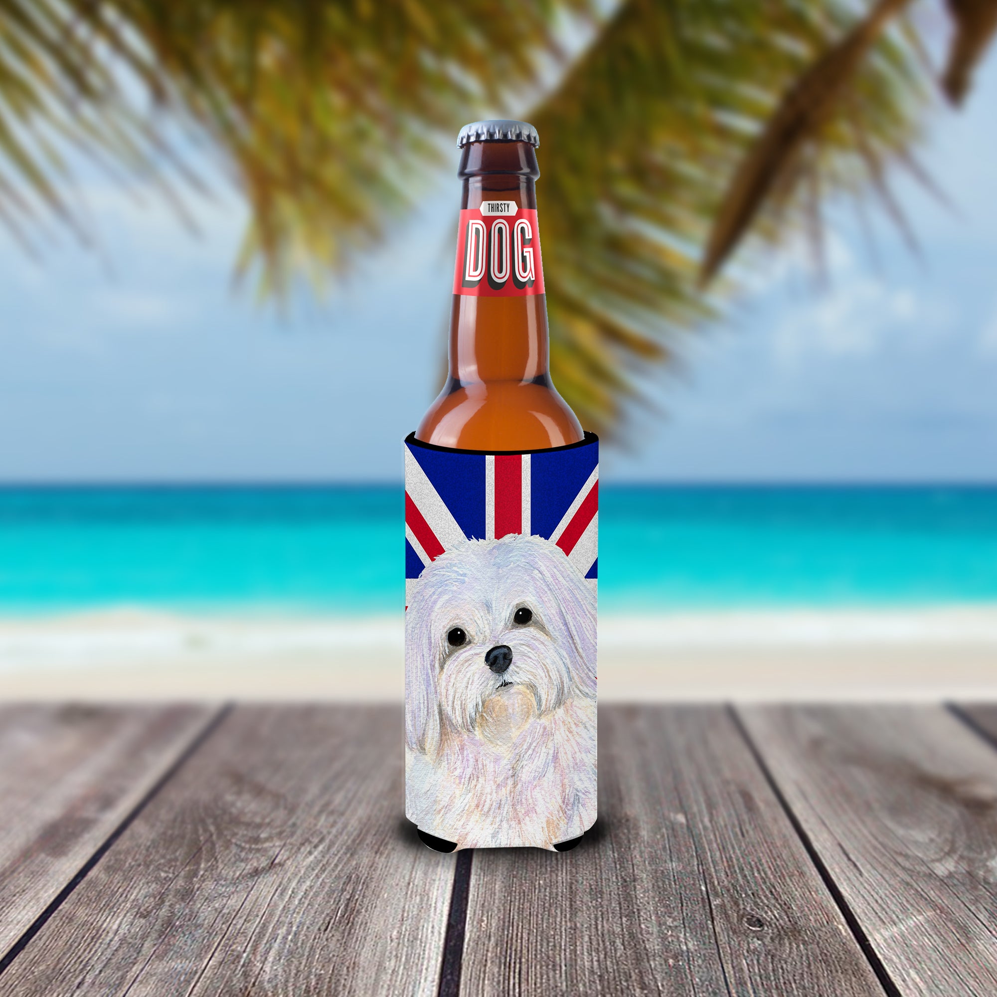 Maltese with English Union Jack British Flag Ultra Beverage Insulators for slim cans SS4924MUK