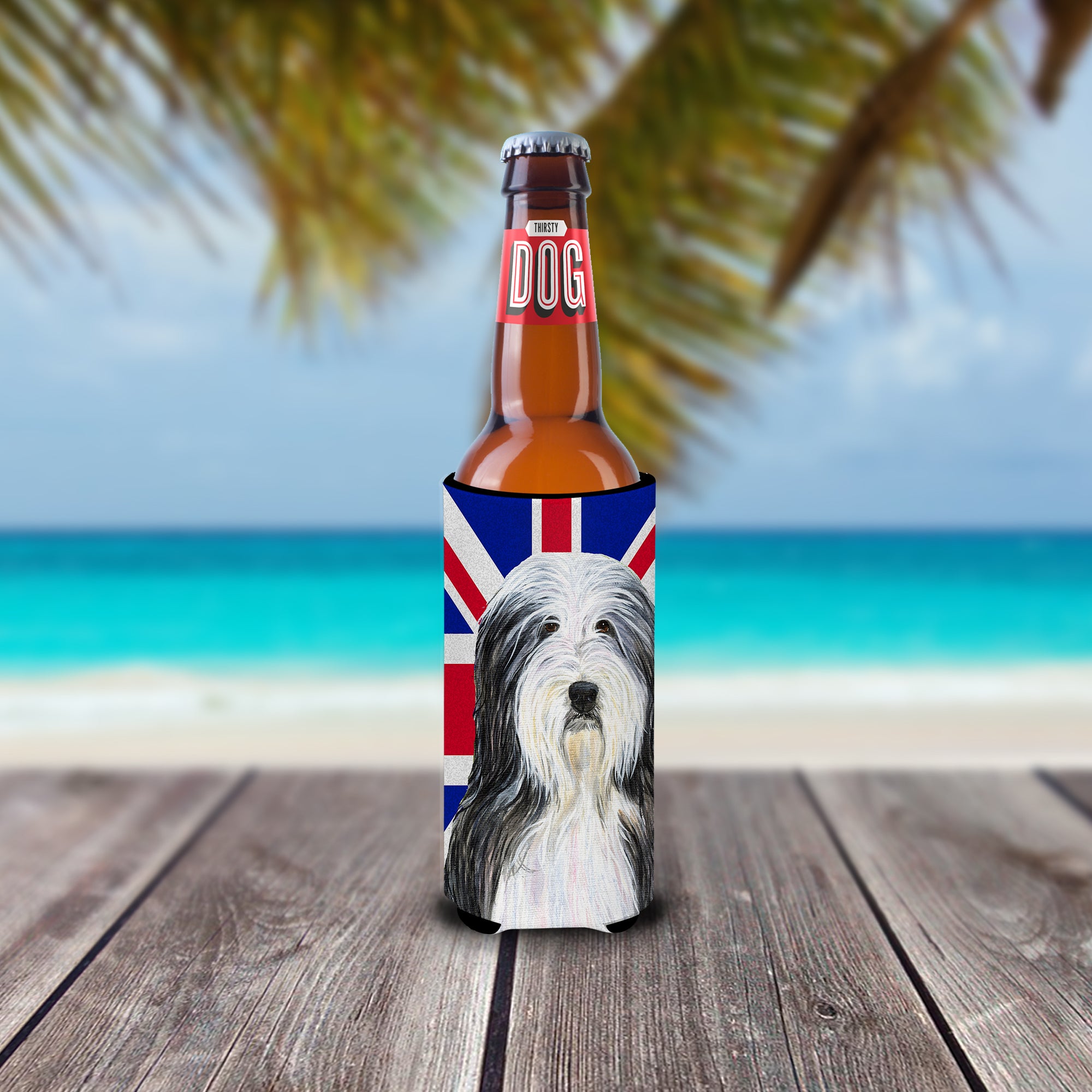 Bearded Collie with English Union Jack British Flag Ultra Beverage Insulators for slim cans SS4939MUK