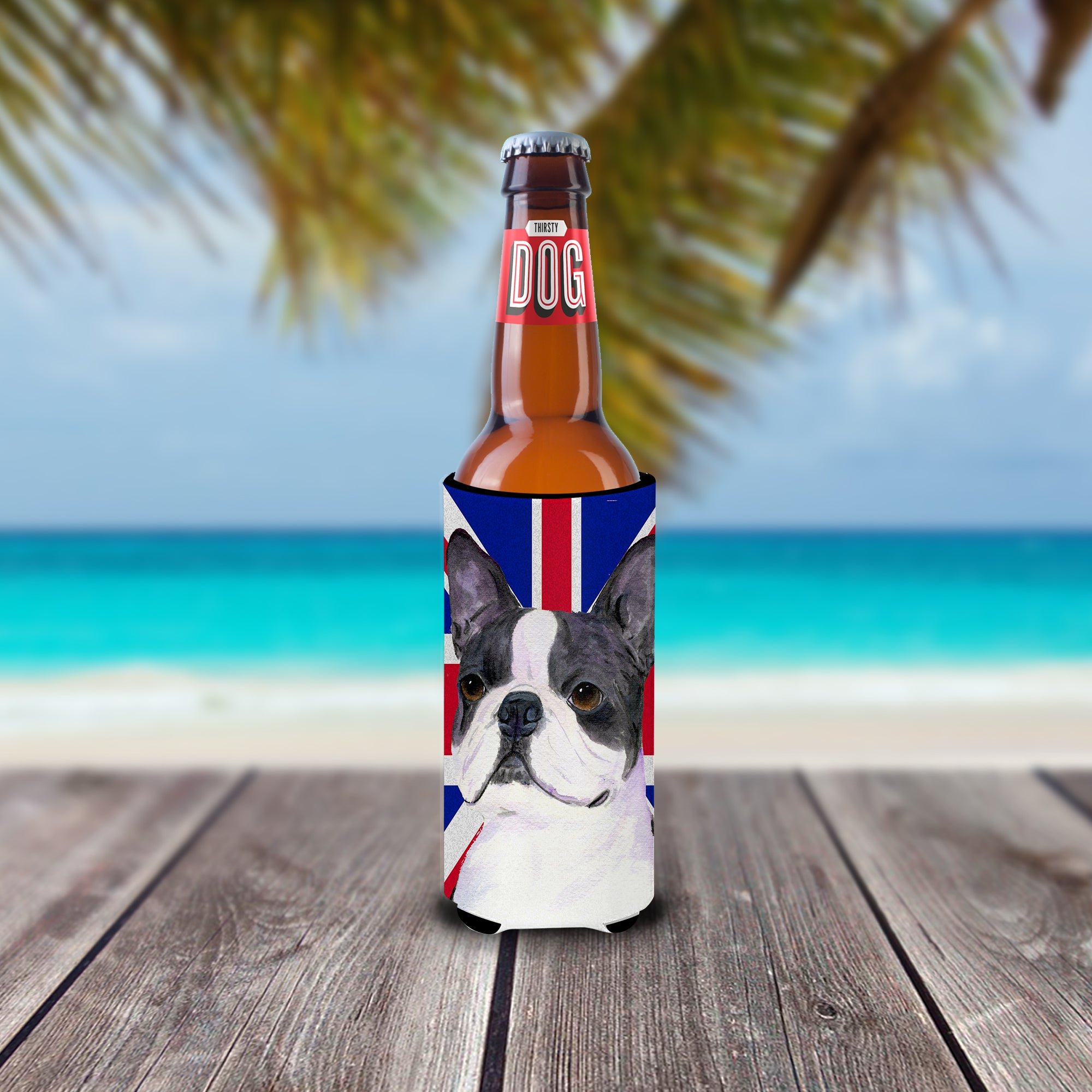 Boston Terrier with English Union Jack British Flag Ultra Beverage Insulators for slim cans SS4958MUK.