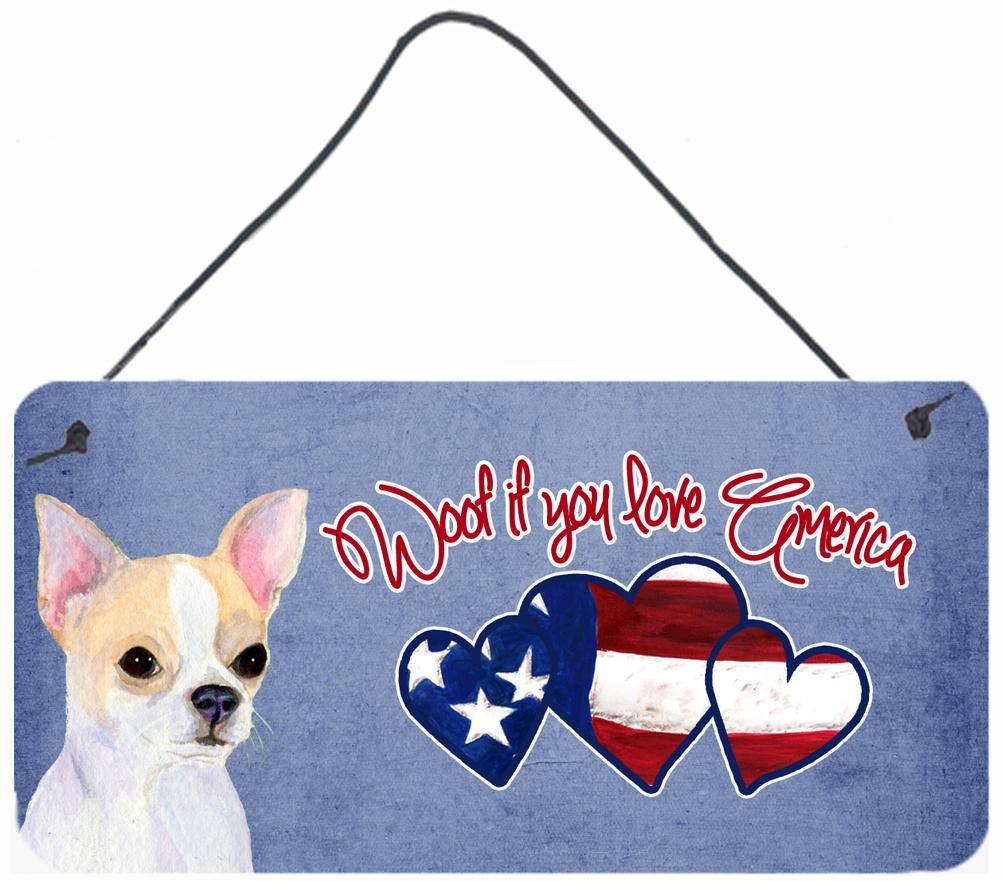 Woof if you love America Chihuahua Wall or Door Hanging Prints SS4986DS612 by Caroline's Treasures