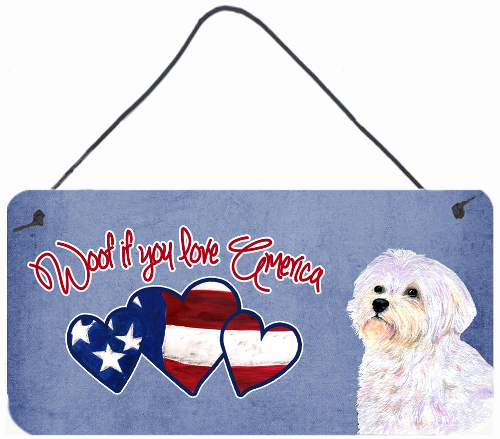 Woof if you love America Maltese Wall or Door Hanging Prints SS4993DS612 by Caroline's Treasures