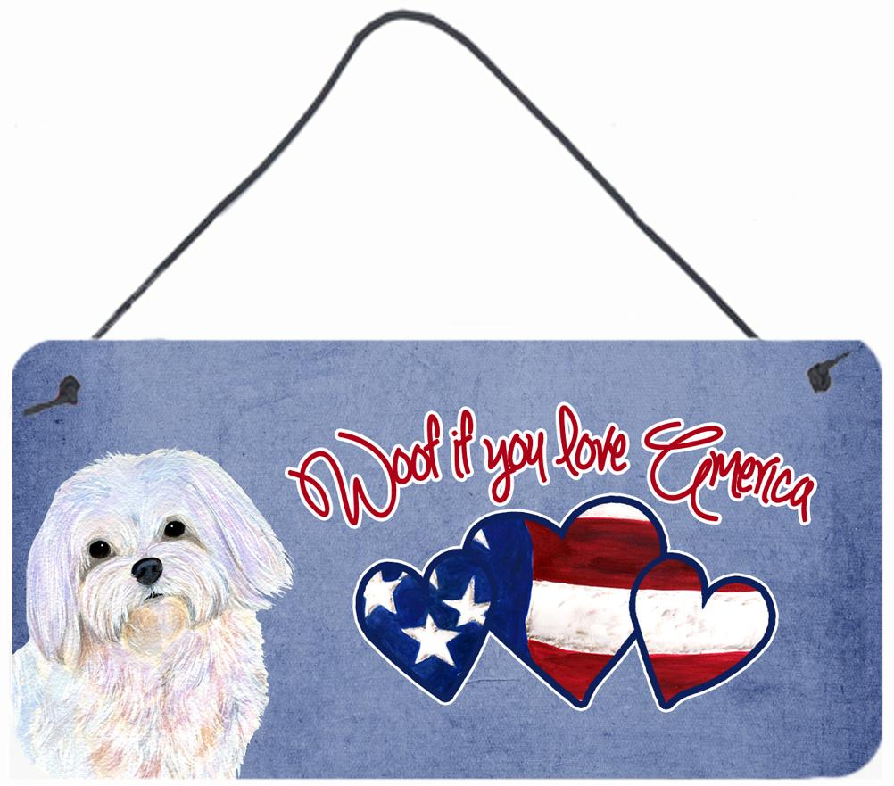Woof if you love America Maltese Wall or Door Hanging Prints SS4994DS612 by Caroline's Treasures