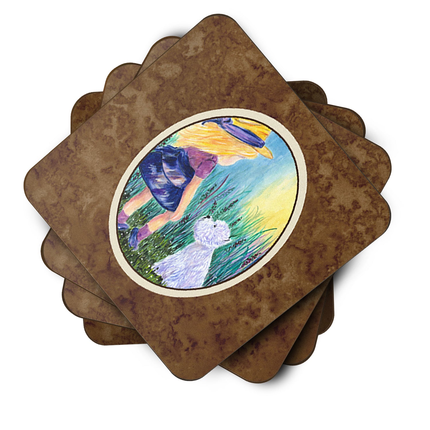 Little Girl with Westie Foam Coasters Set of 4 - the-store.com