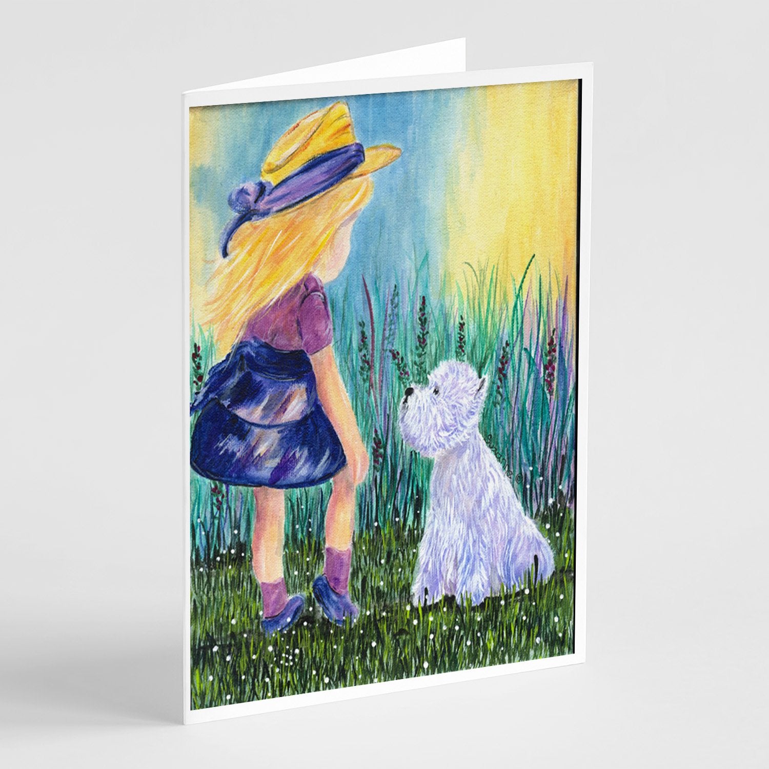 Buy this Little Girl with Westie Greeting Cards and Envelopes Pack of 8