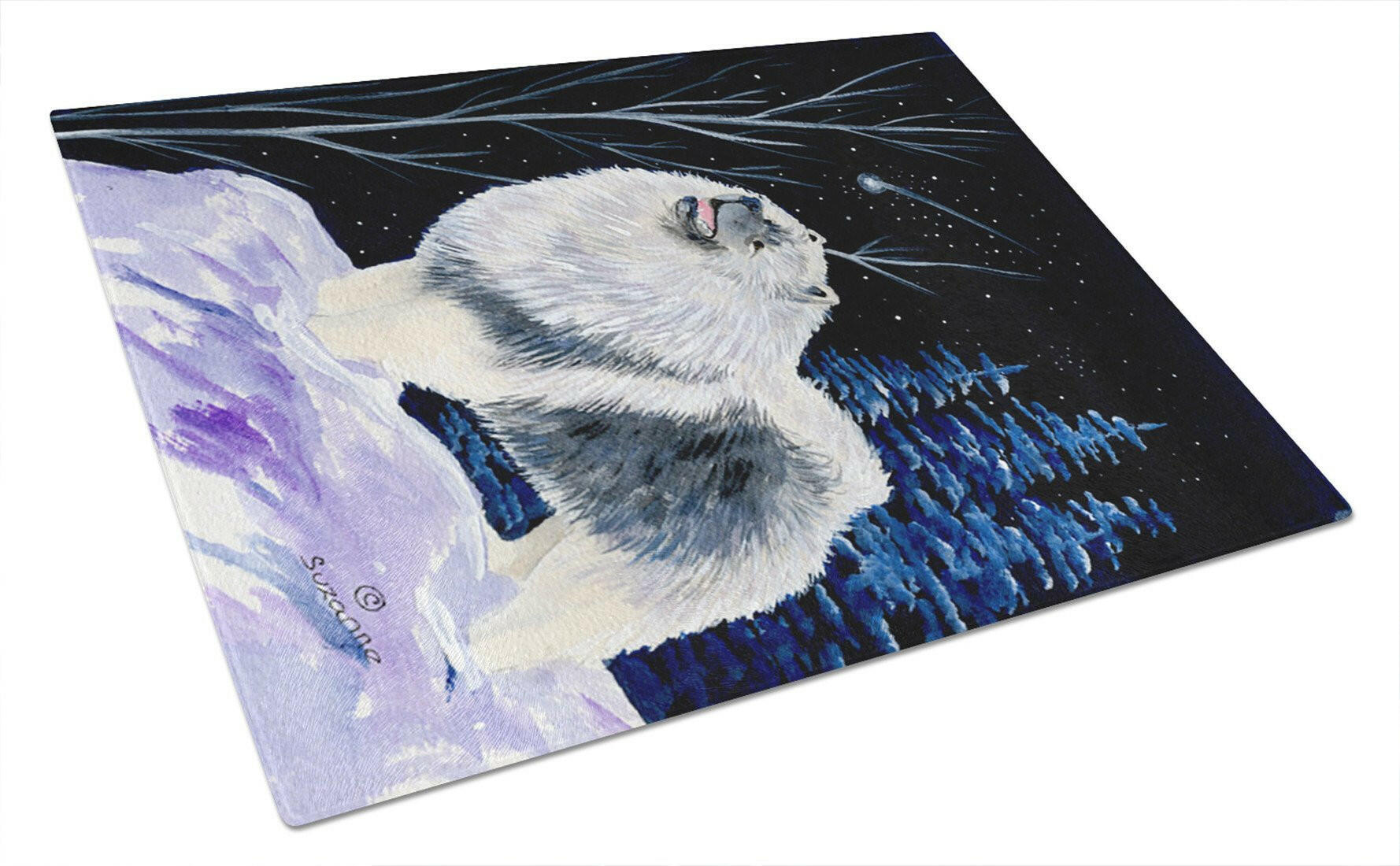 Starry Night Keeshond Glass Cutting Board Large by Caroline's Treasures