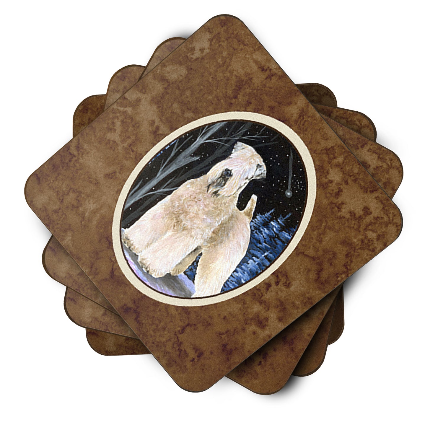 Starry Night Wheaten Terrier Soft Coated Foam Coasters Set of 4 - the-store.com
