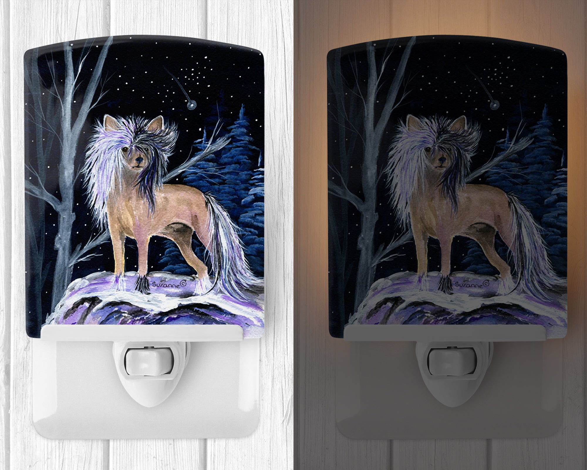 Starry Night Chinese Crested Ceramic Night Light SS8390CNL - the-store.com