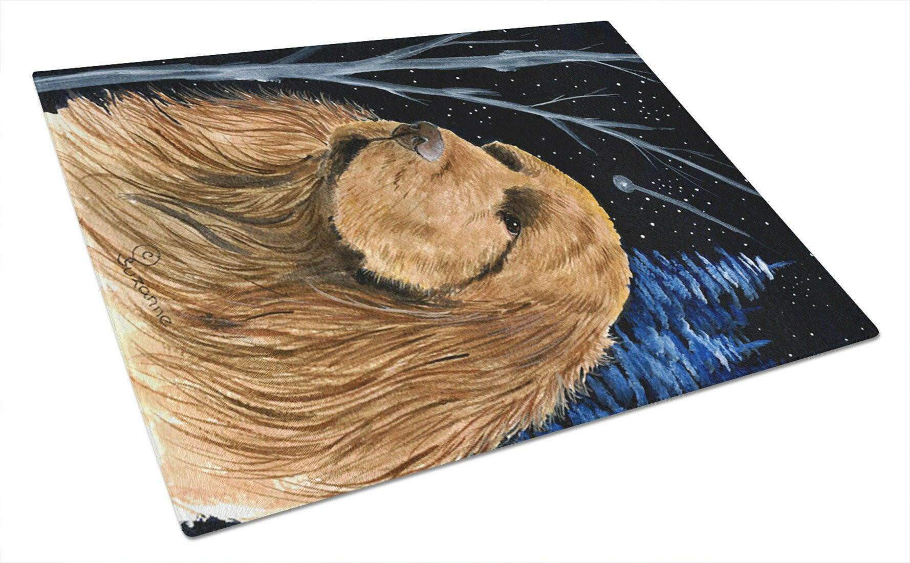 Starry Night Sussex Spaniel Glass Cutting Board Large by Caroline's Treasures