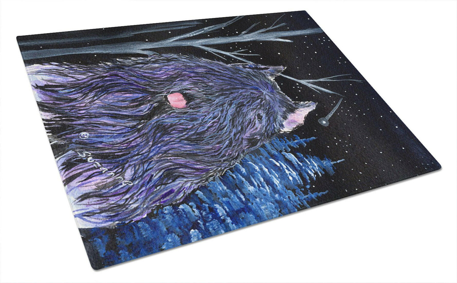 Starry Night Bouvier des Flandres Glass Cutting Board Large by Caroline's Treasures
