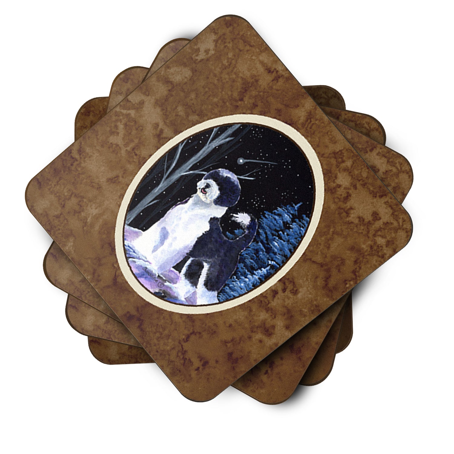 Starry Night Portuguese Water Dog Foam Coasters Set of 4 - the-store.com