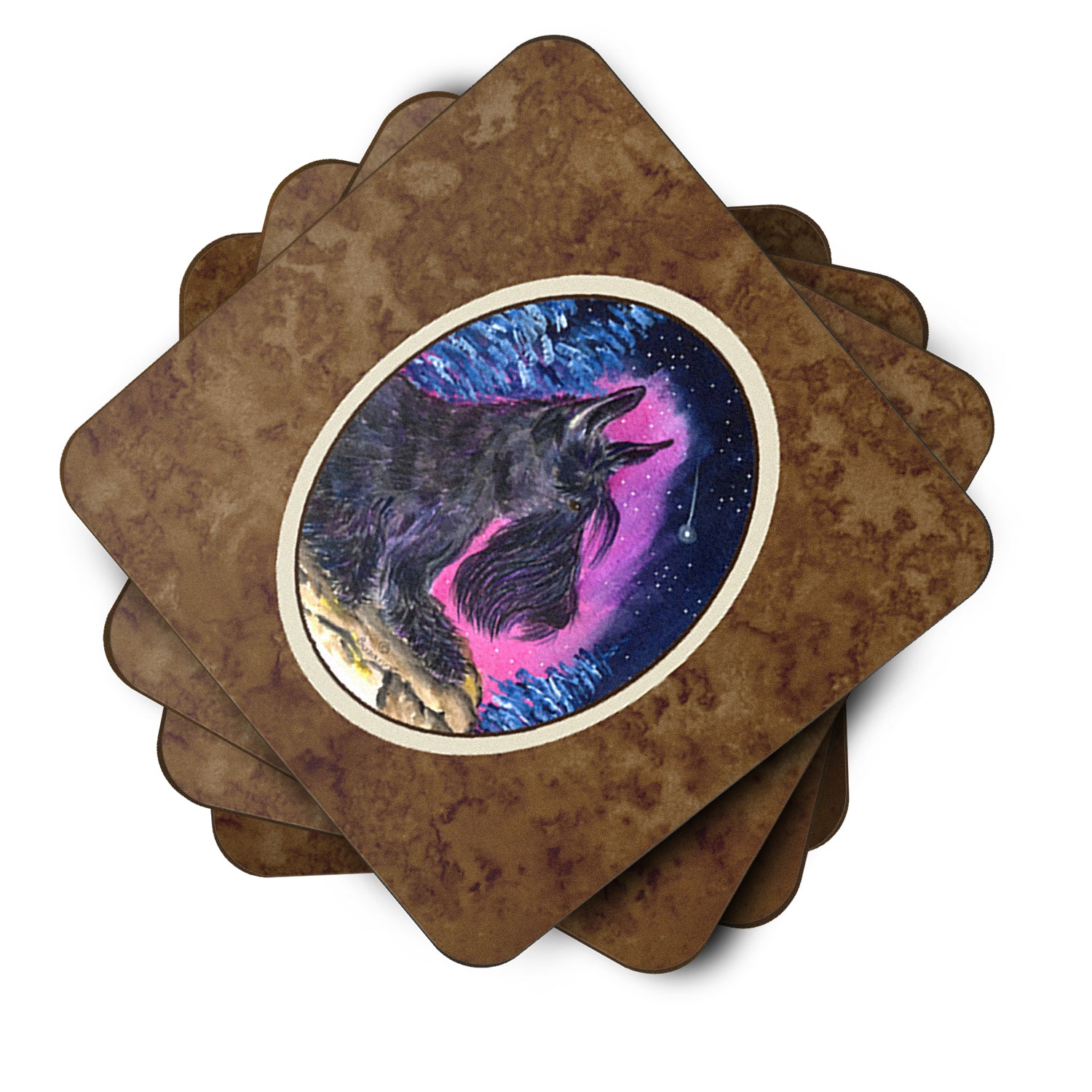 Starry Night Scottish Terrier Foam Coasters Set of 4 - the-store.com