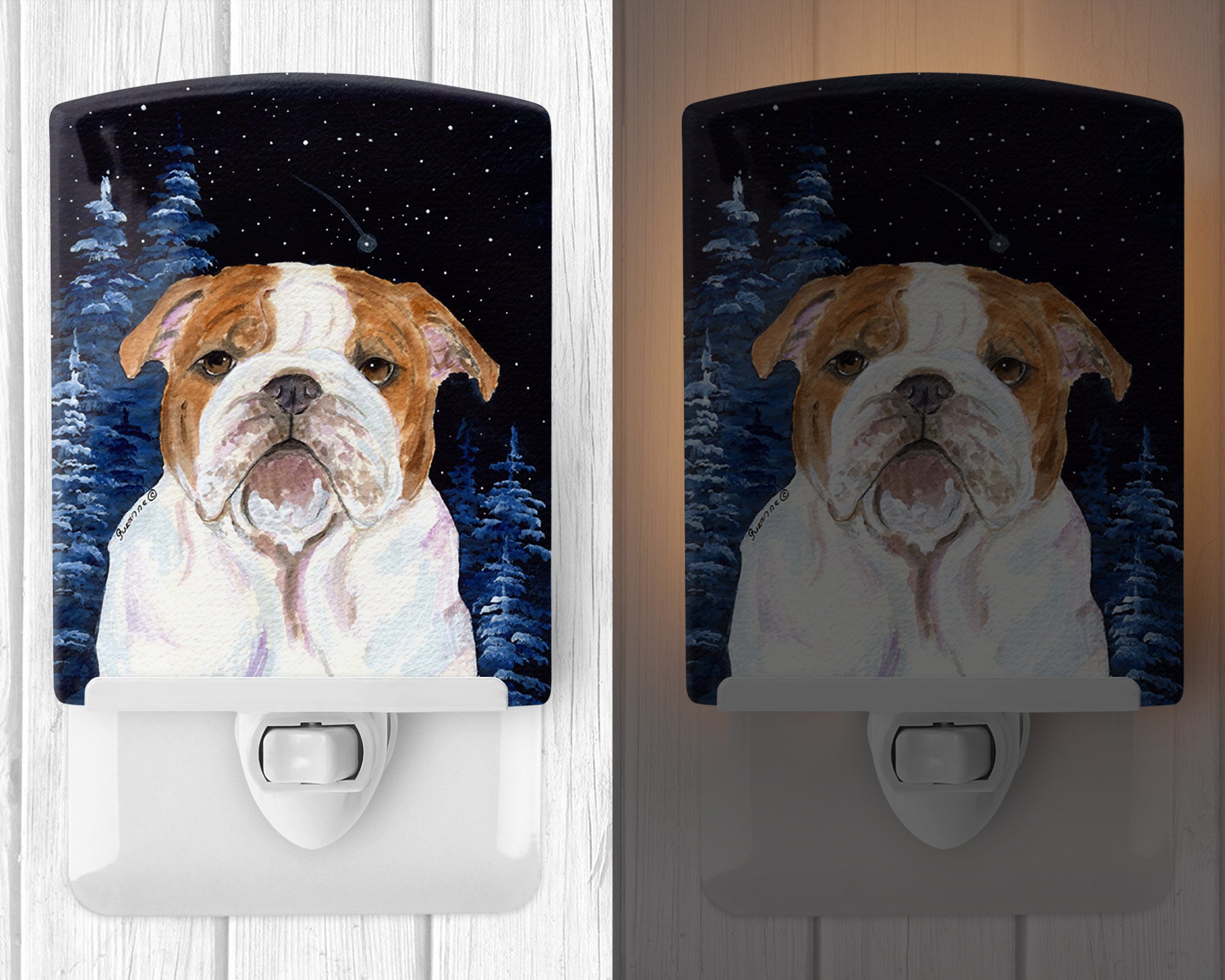 Starry Night English Bulldog Ceramic Night Light SS8447CNL - the-store.com