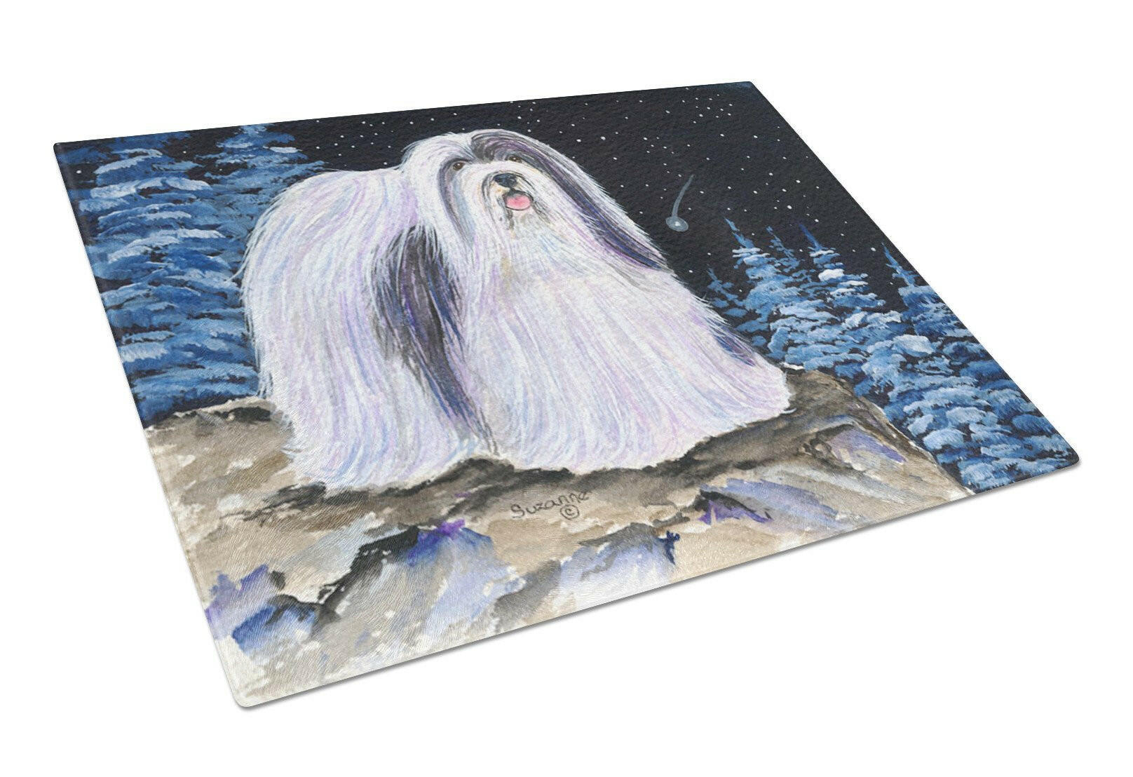 Starry Night Havanese Glass Cutting Board Large by Caroline's Treasures