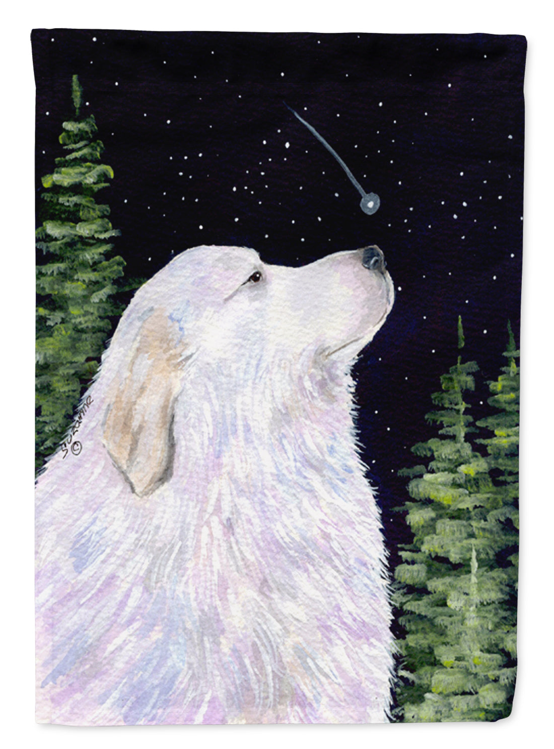 Starry Night Great Pyrenees Flag Garden Size.