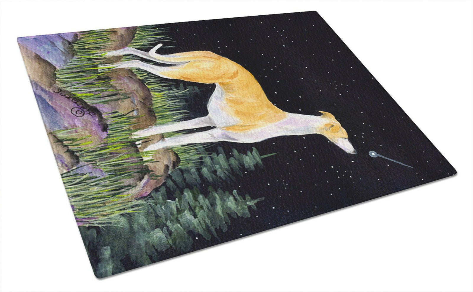 Starry Night Whippet Glass Cutting Board Large by Caroline's Treasures