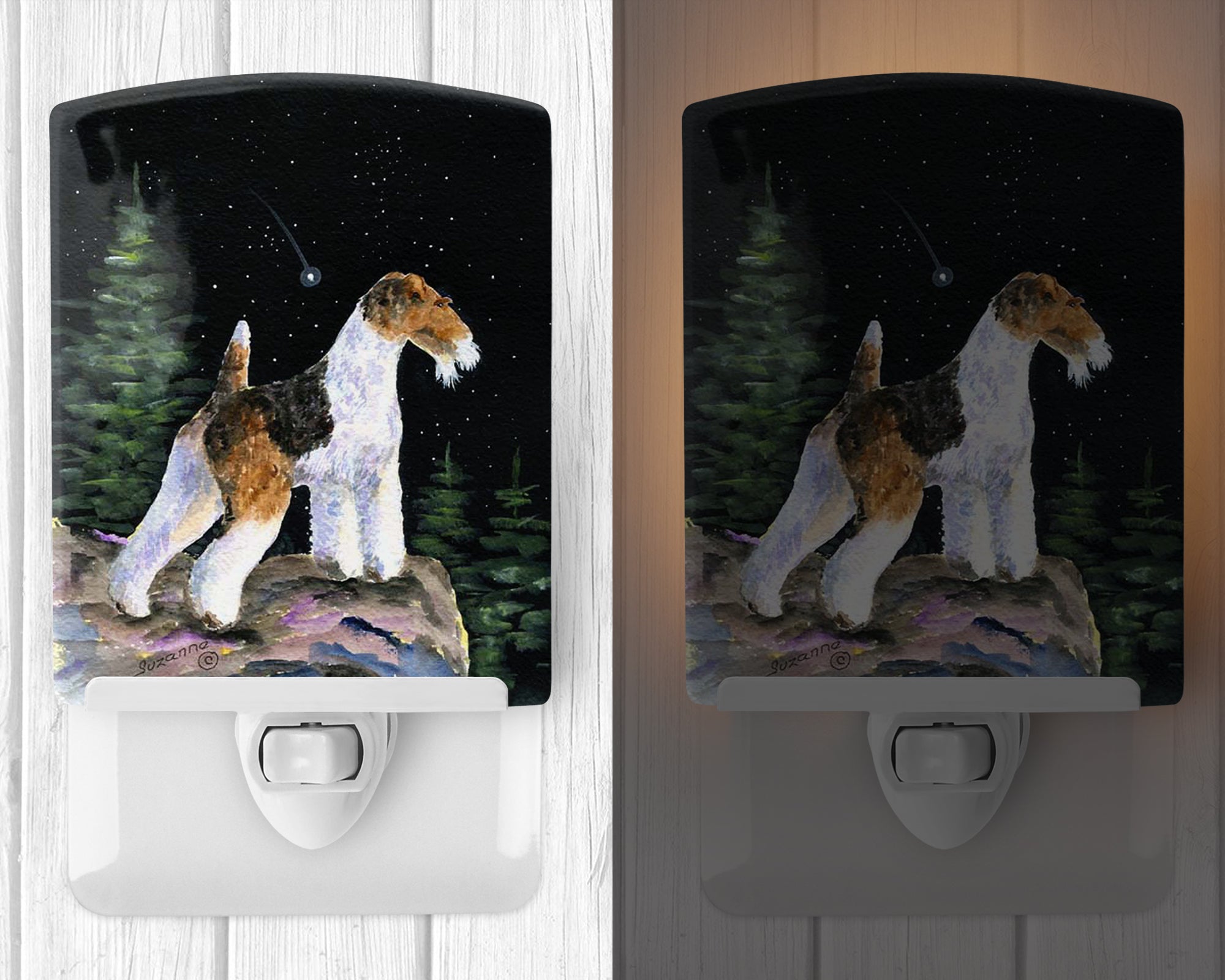 Starry Night Fox Terrier Ceramic Night Light SS8500CNL - the-store.com