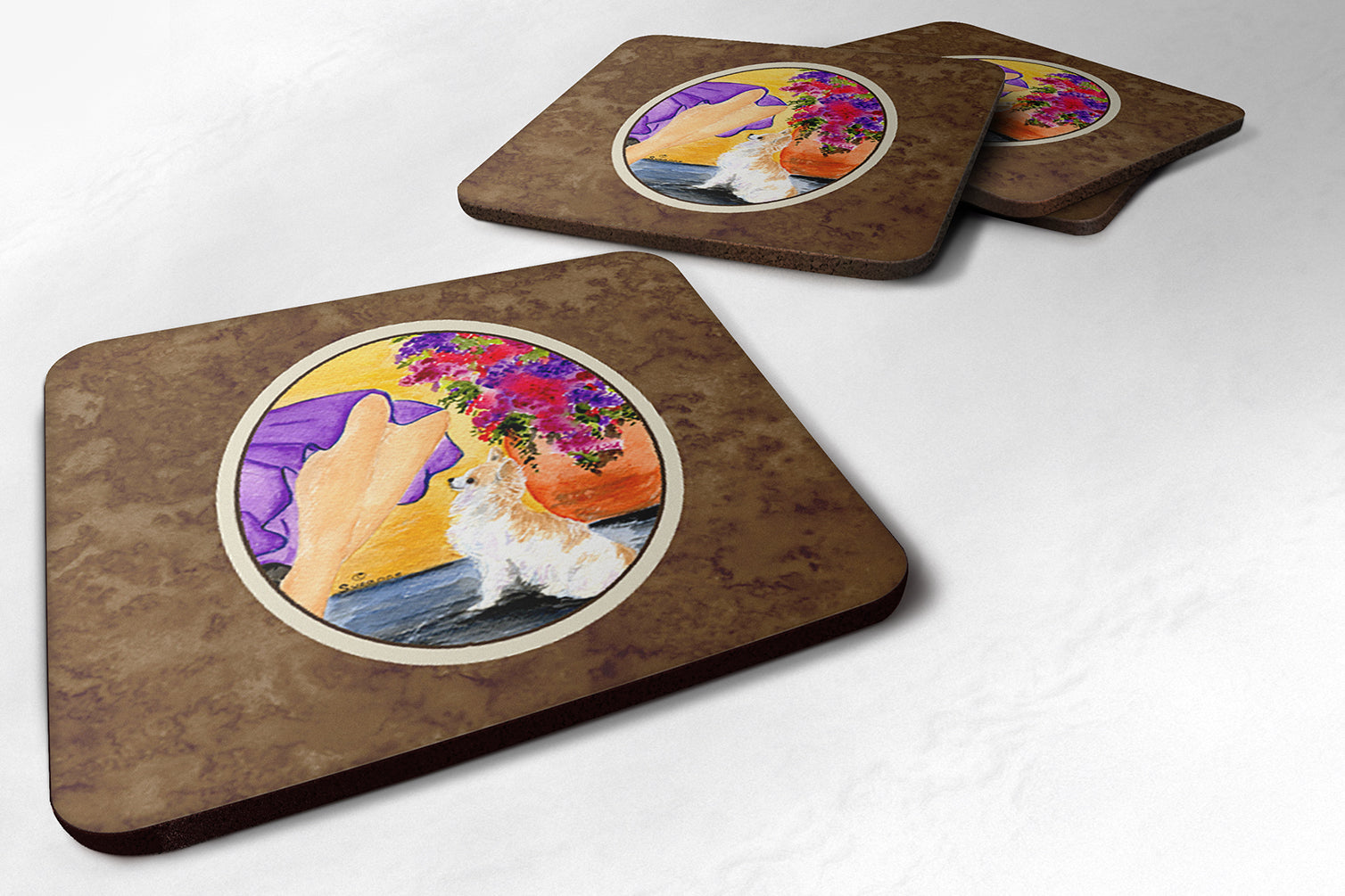 Lady with her Chihuahua Foam Coasters Set of 4 - the-store.com