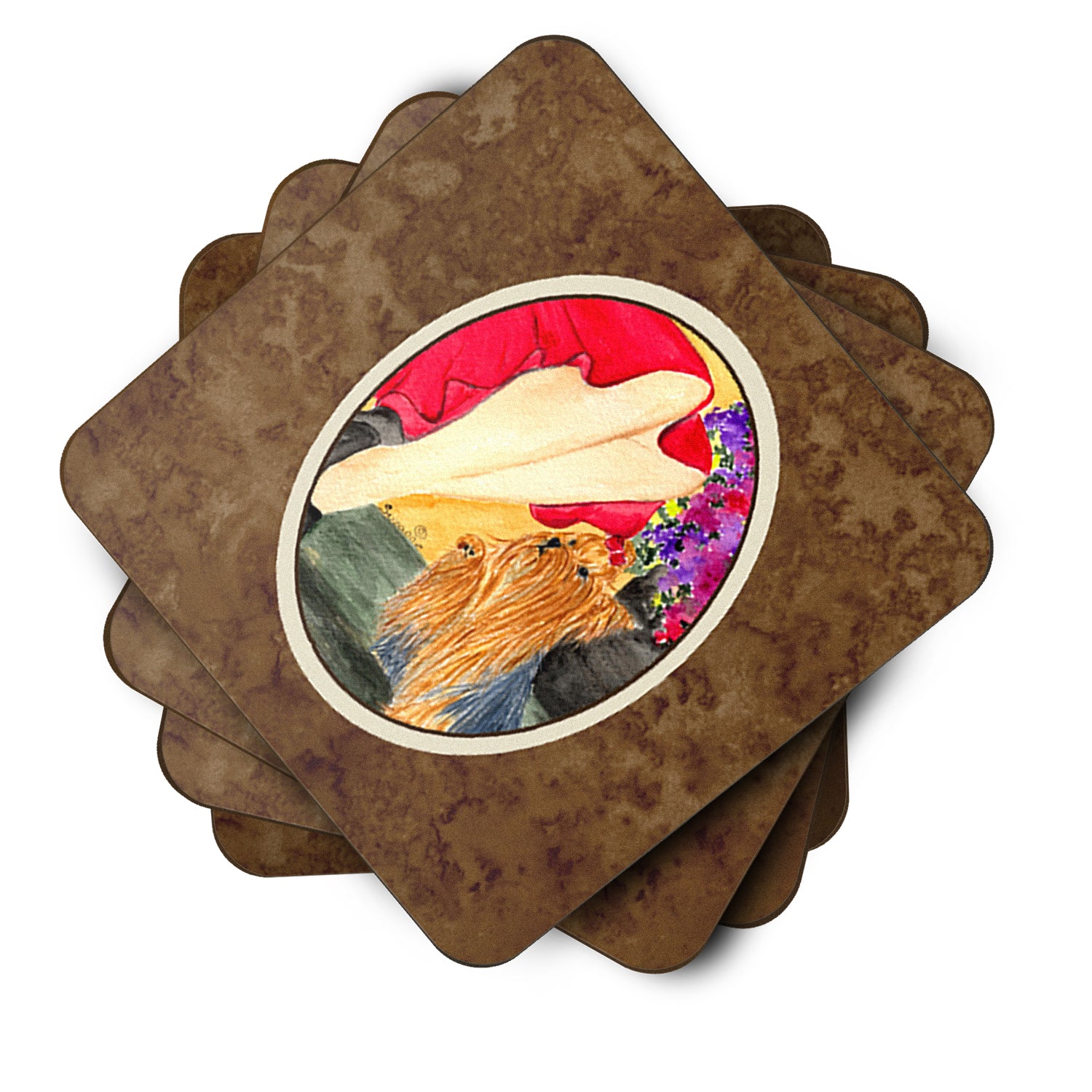 Lady with her Yorkie Foam Coasters Set of 4 - the-store.com