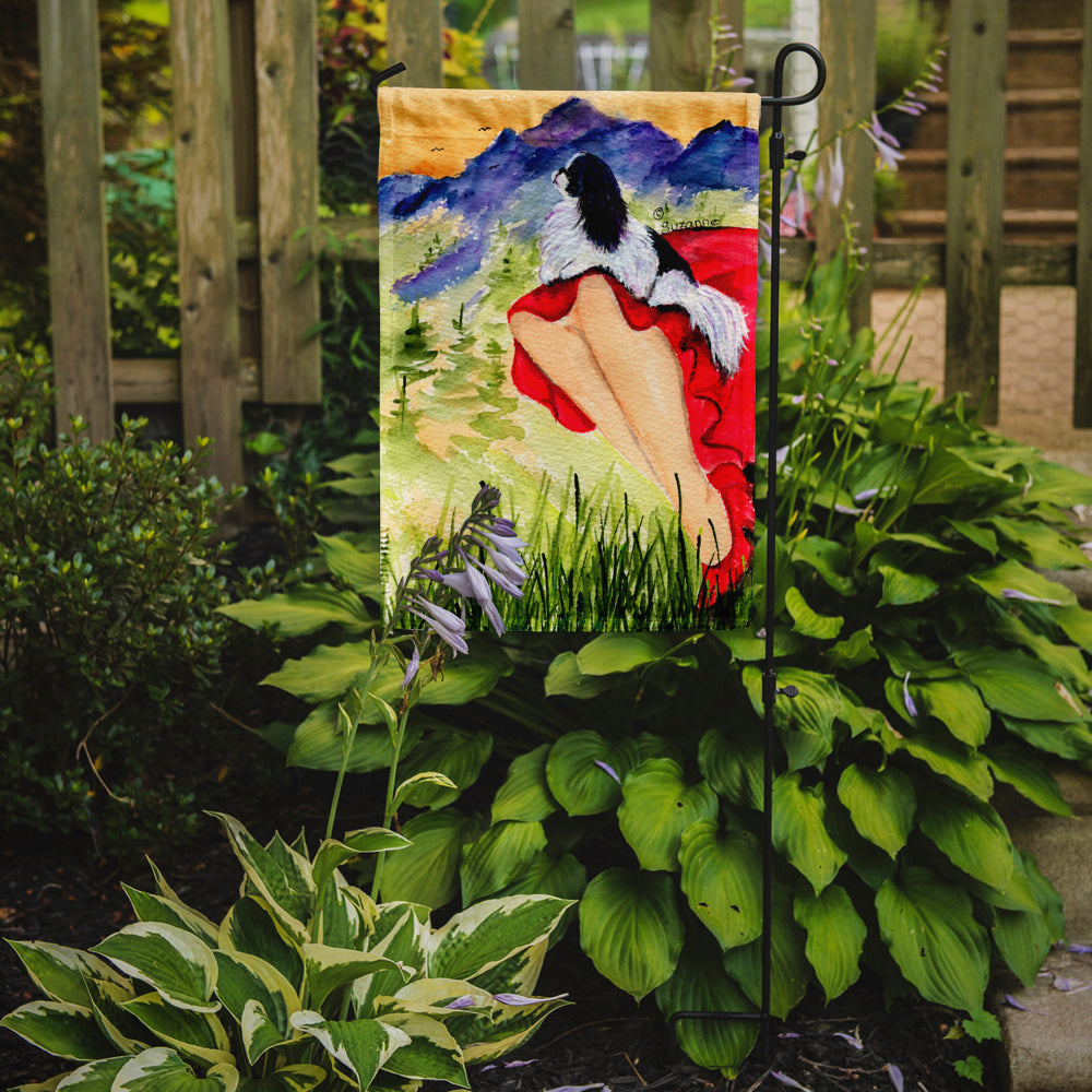 Lady with her Japanese Chin Flag Garden Size.