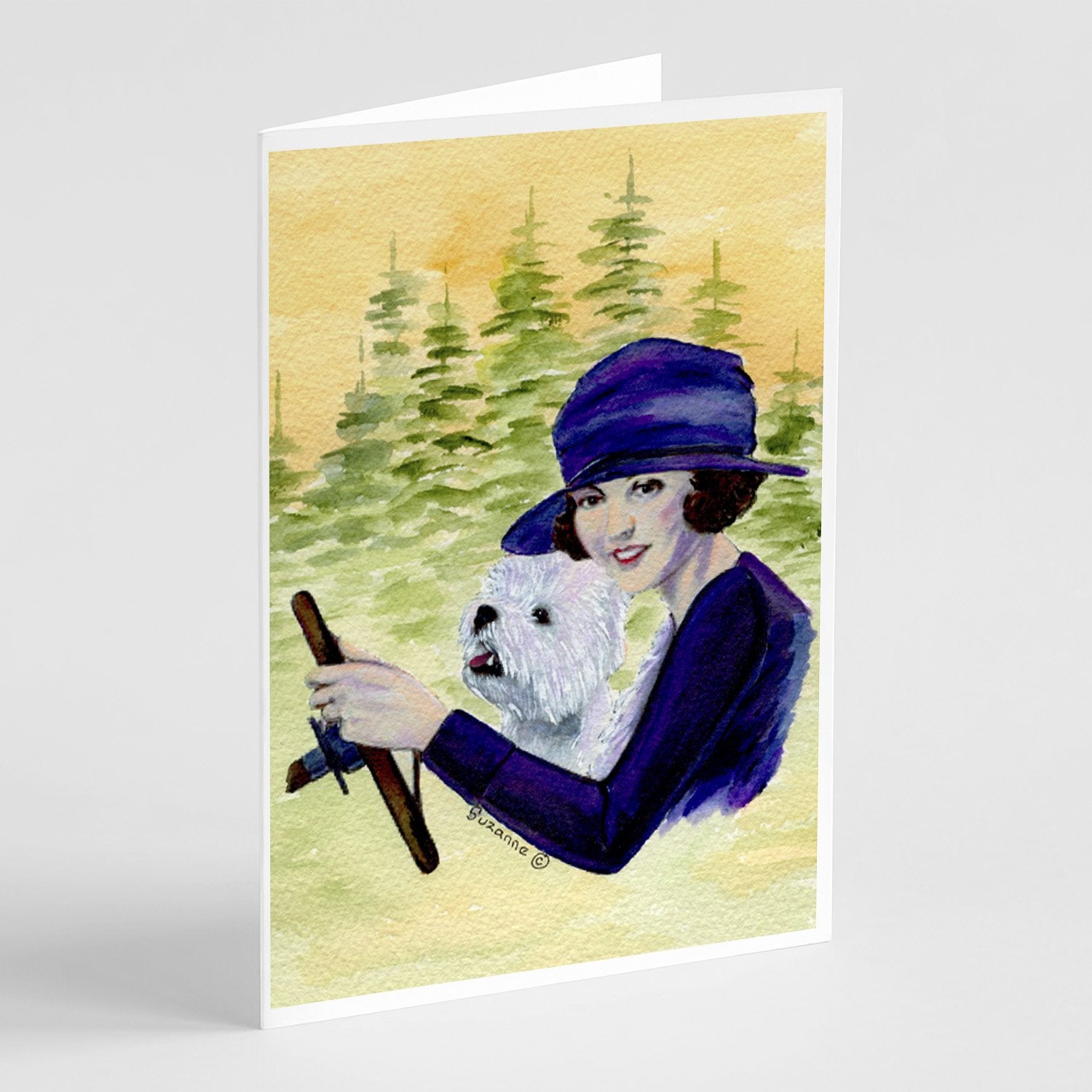 Buy this Woman driving with her Westie Greeting Cards and Envelopes Pack of 8