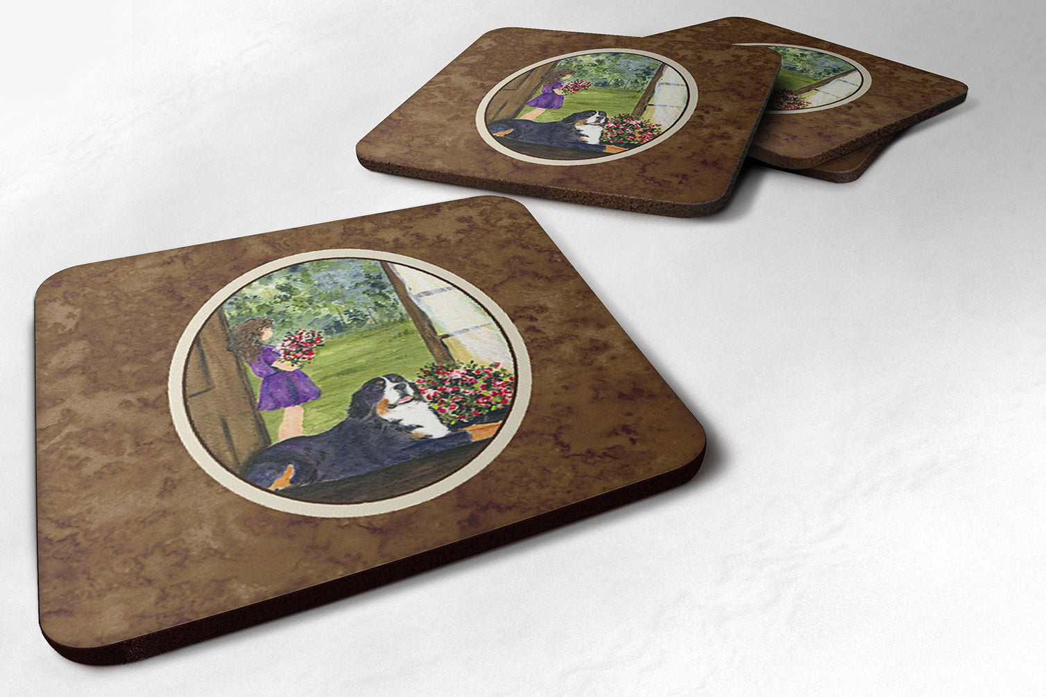 Little Girl with her Bernese Mountain Dog Foam Coasters Set of 4 - the-store.com