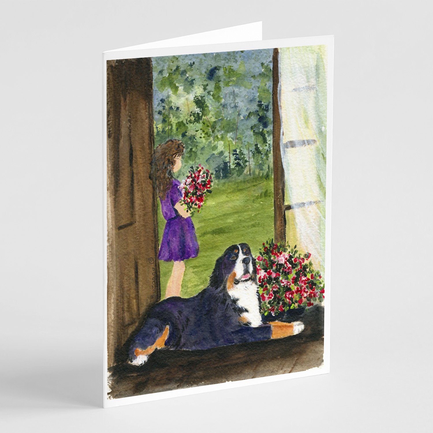 Buy this Little Girl with her Bernese Mountain Dog Greeting Cards and Envelopes Pack of 8