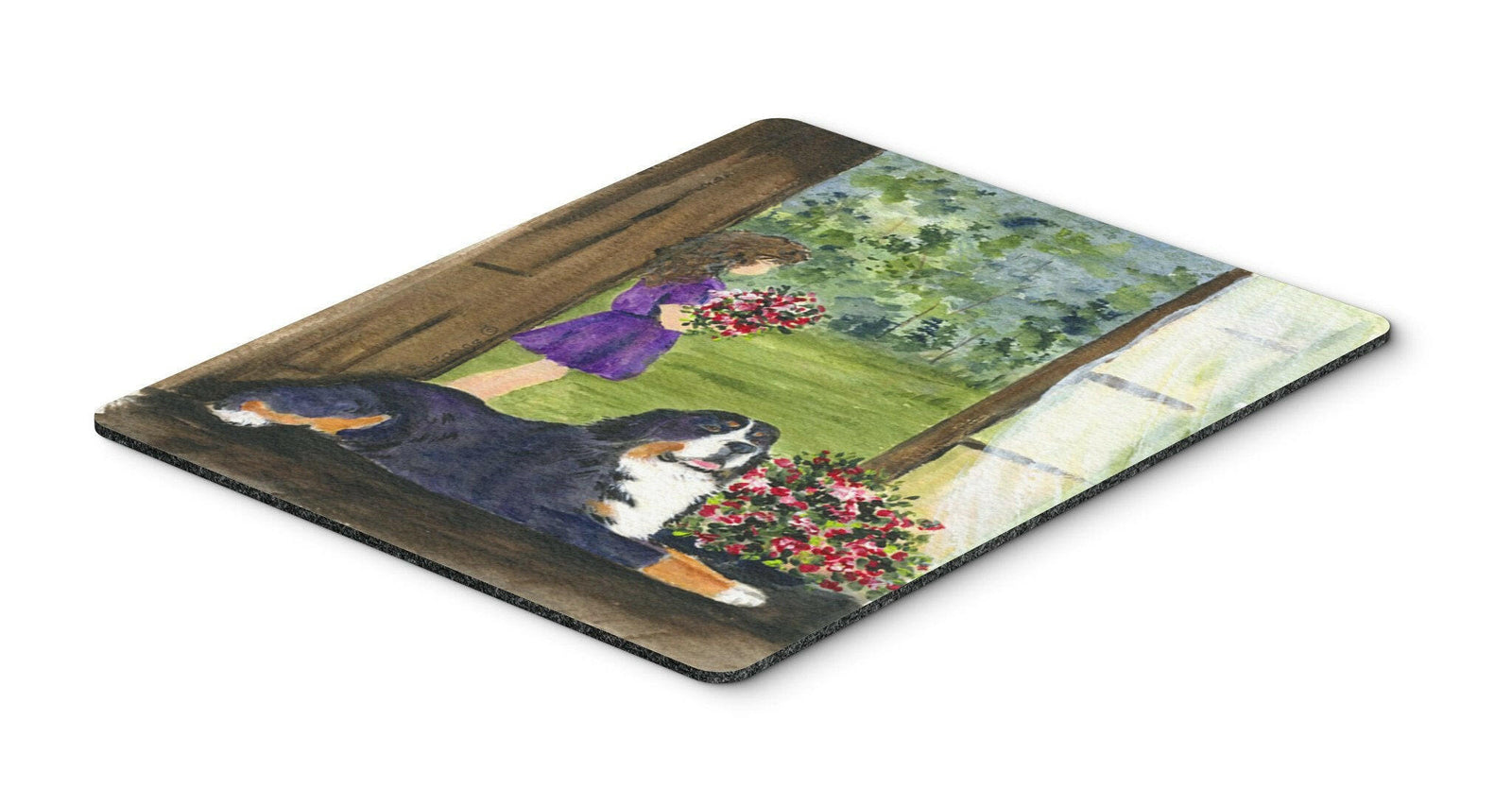 Little Girl with her Bernese Mountain Dog Mouse Pad, Hot Pad or Trivet by Caroline's Treasures