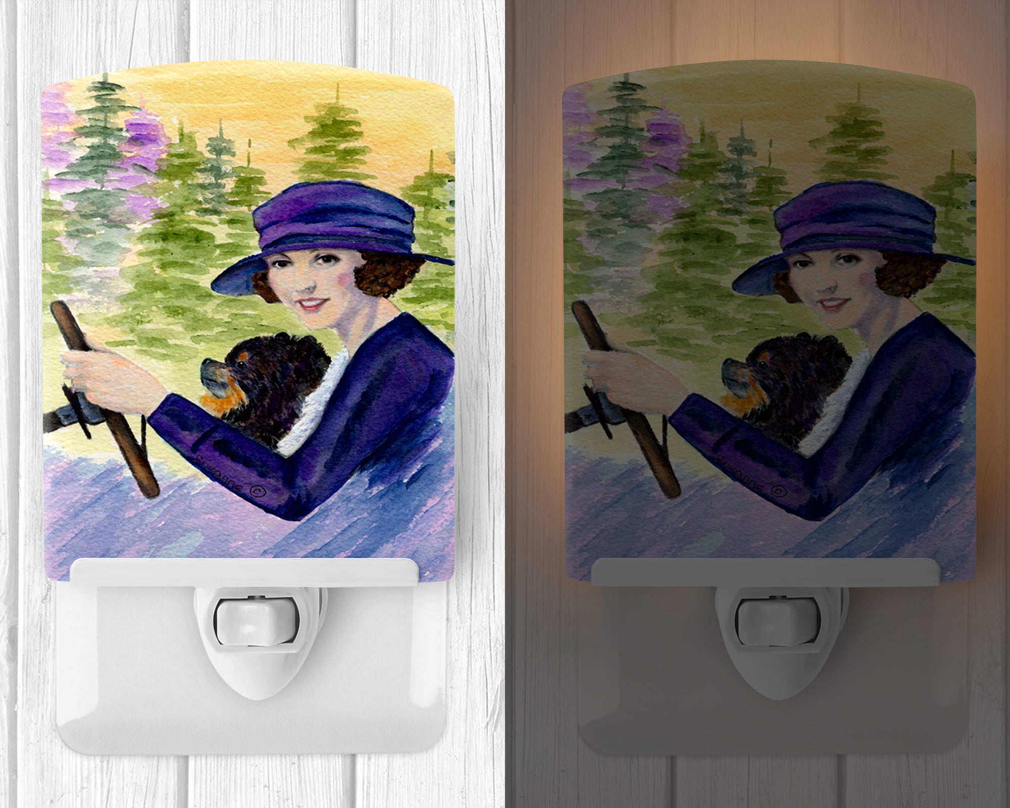 Lady driving with her Pomeranian Ceramic Night Light SS8538CNL - the-store.com