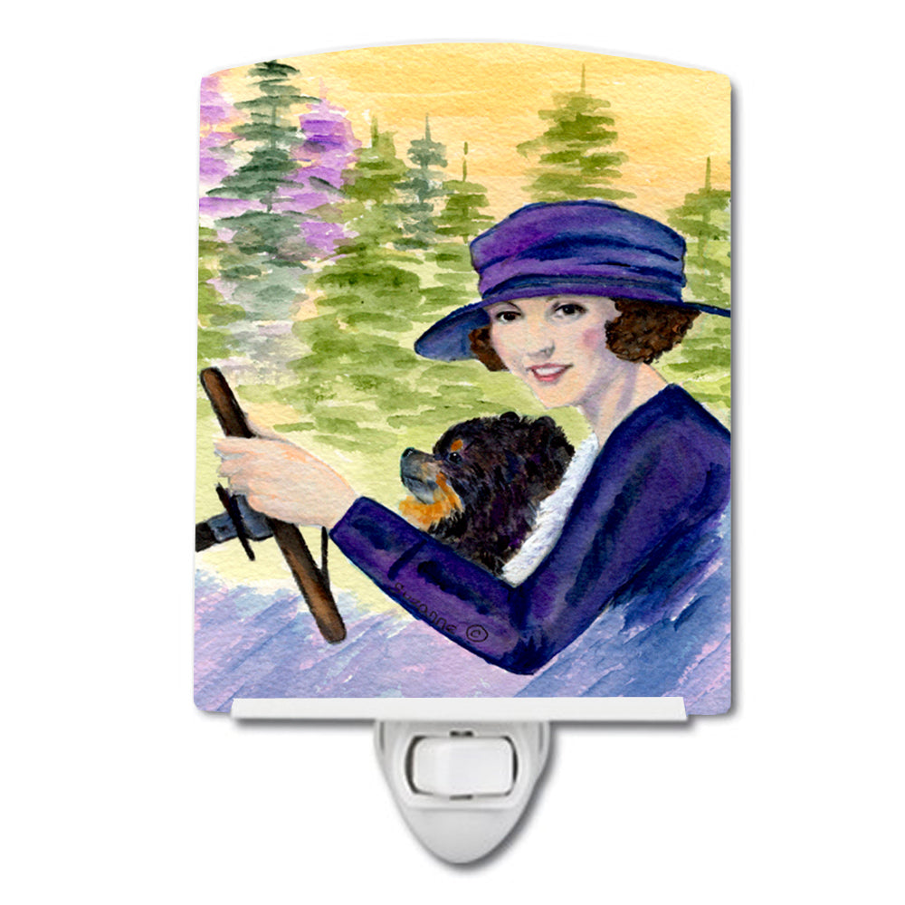 Lady driving with her Pomeranian Ceramic Night Light SS8538CNL - the-store.com