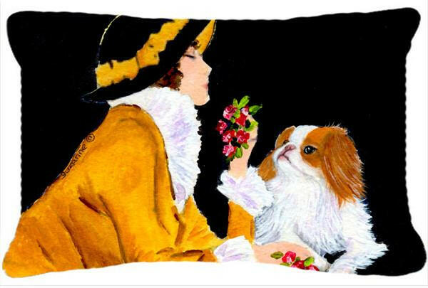 Lady with her Japanese Chin Decorative   Canvas Fabric Pillow by Caroline's Treasures