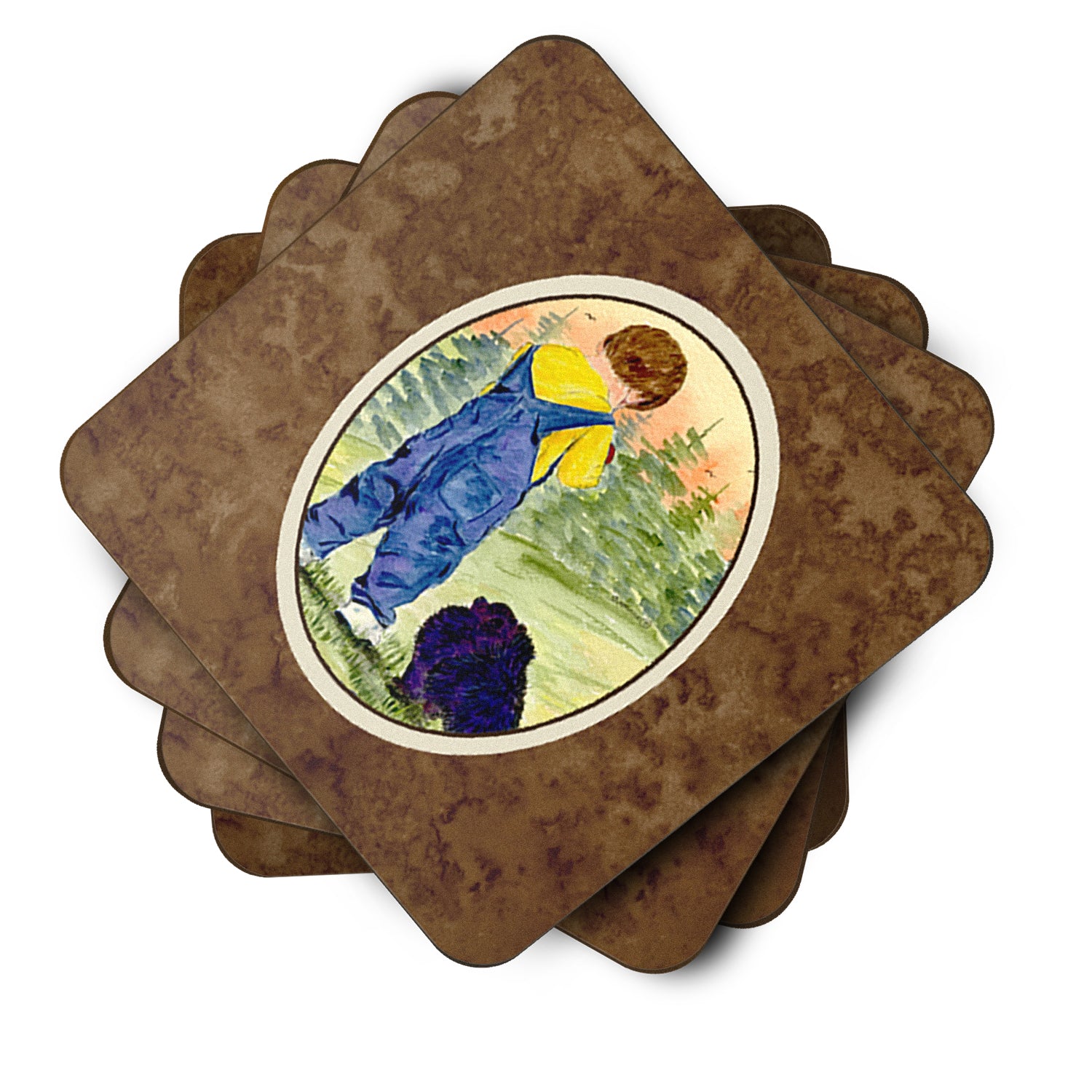 Little Boy with his  Pomeranian Foam Coasters Set of 4 - the-store.com