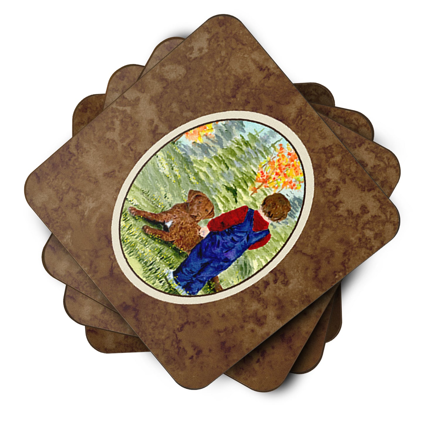 Little boy with his Chesapeake Bay Retriever Foam Coasters Set of 4 - the-store.com