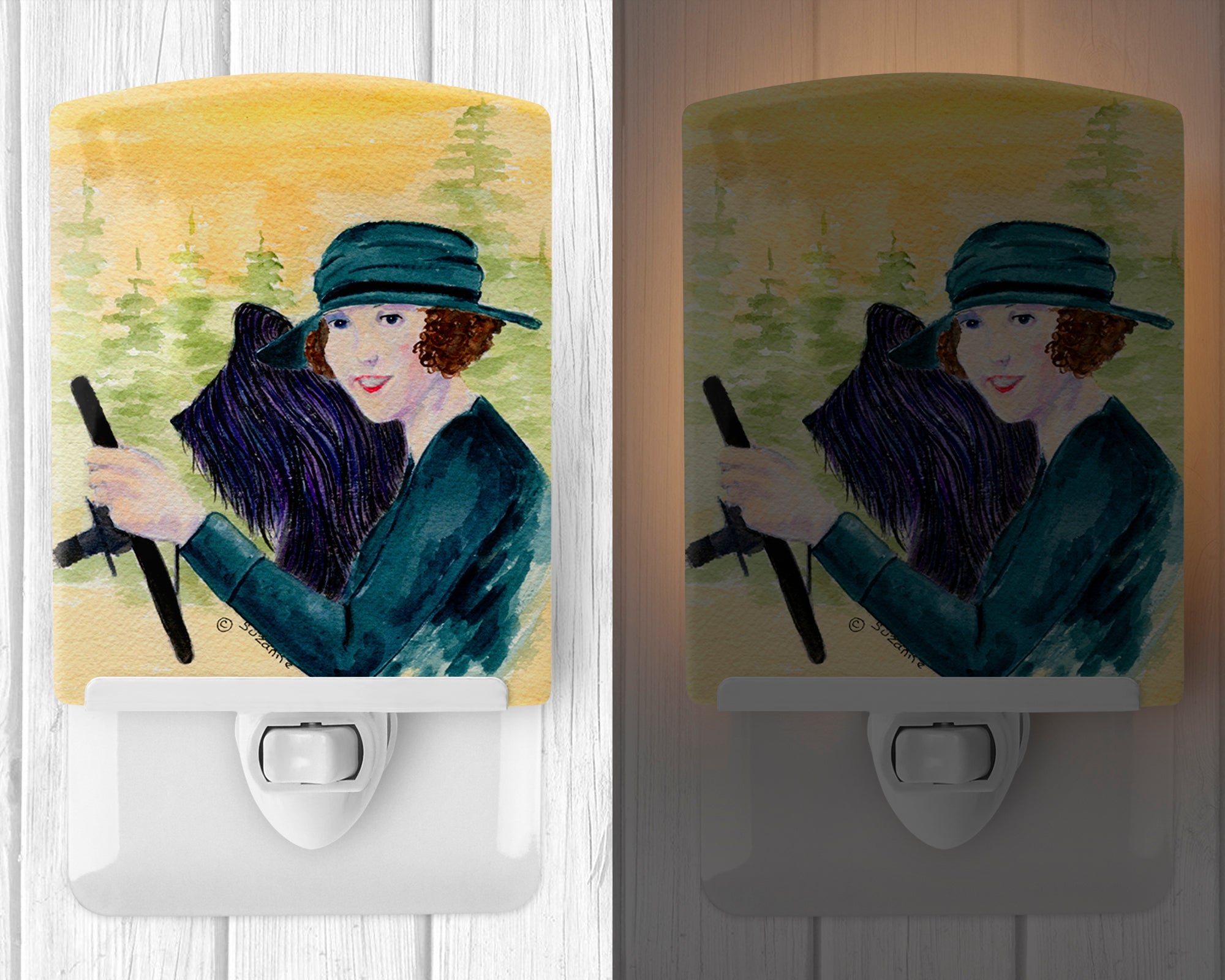 Lady driving with her Briard Ceramic Night Light SS8549CNL - the-store.com