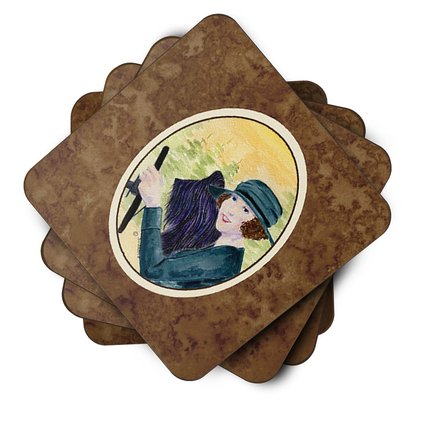 Lady driving with her Briard Foam Coasters Set of 4 - the-store.com