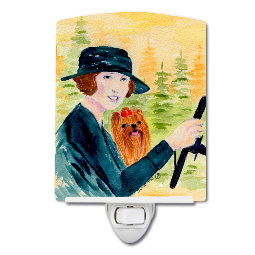 Lady driving with her Yorkie Ceramic Night Light SS8550CNL - the-store.com