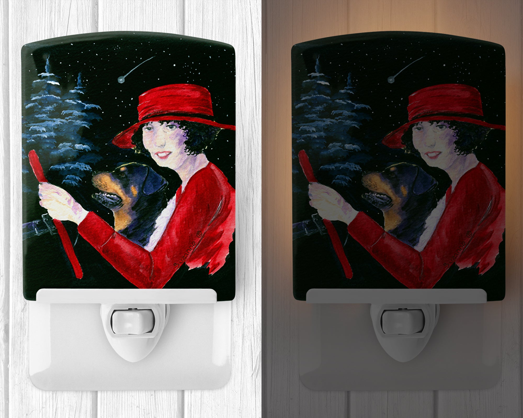 Lady driving with her Rottweiler Ceramic Night Light SS8551CNL - the-store.com
