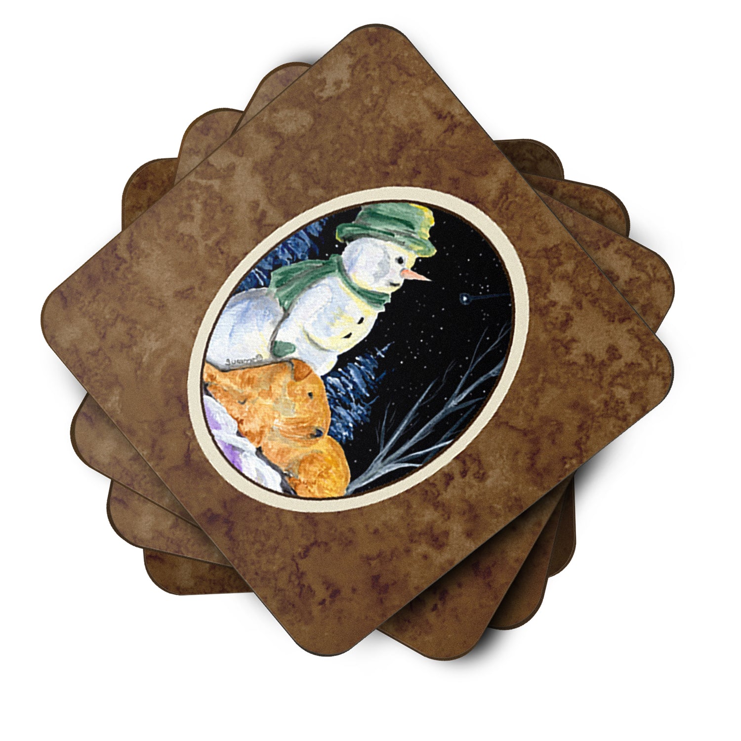Snowman with Lakeland Terrier Foam Coasters Set of 4 - the-store.com