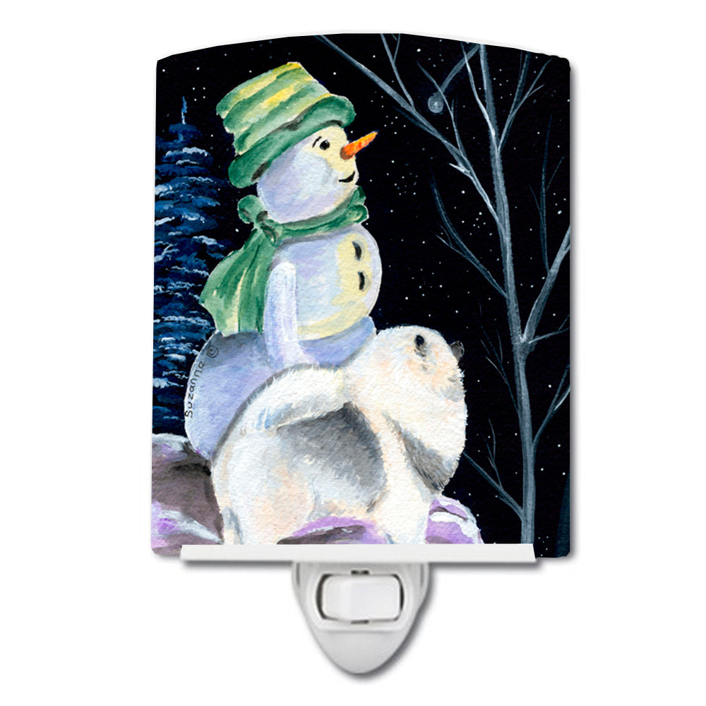 Snowman with Keeshond Ceramic Night Light SS8557CNL - the-store.com