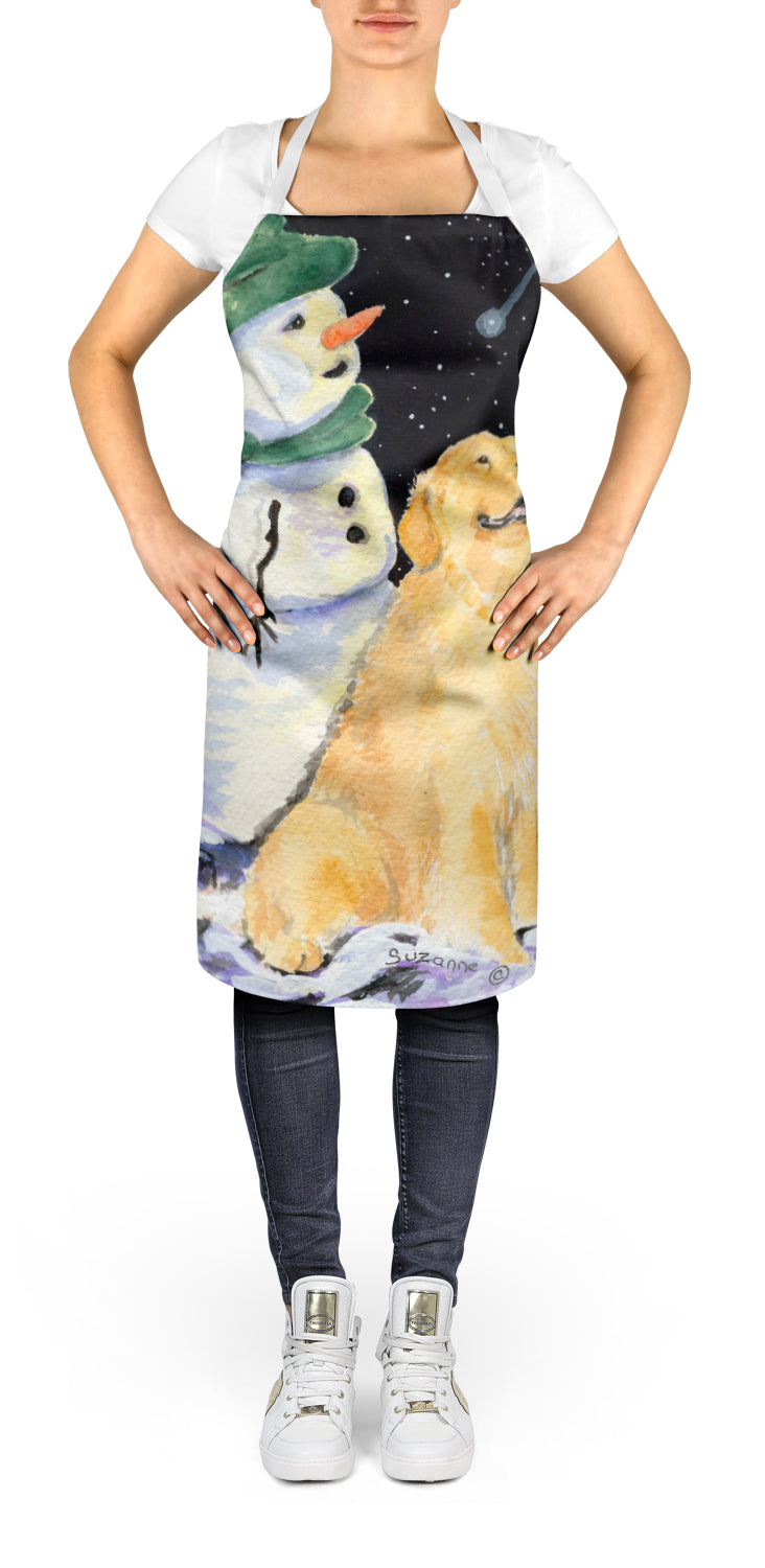 Golden Retriever with Snowman in Green Hat Apron - the-store.com