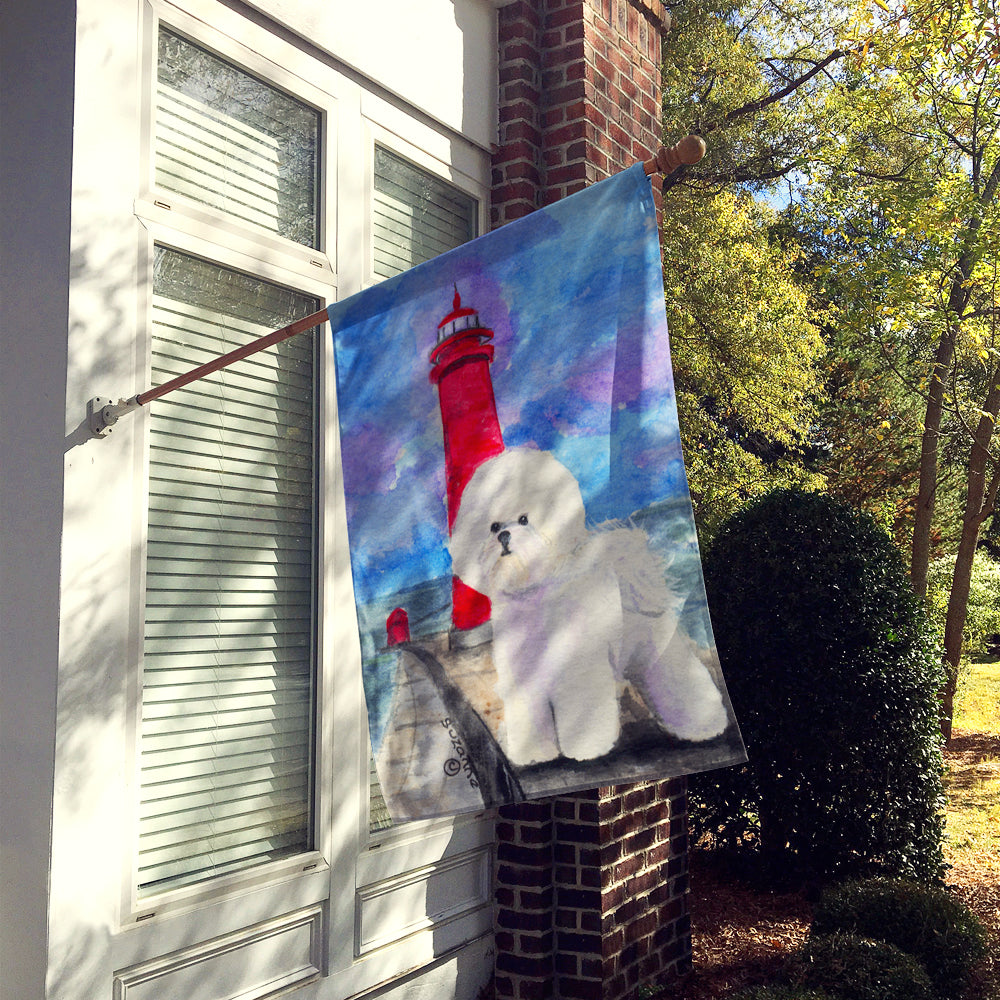 Lighthouse with Bichon Frise Flag Canvas House Size