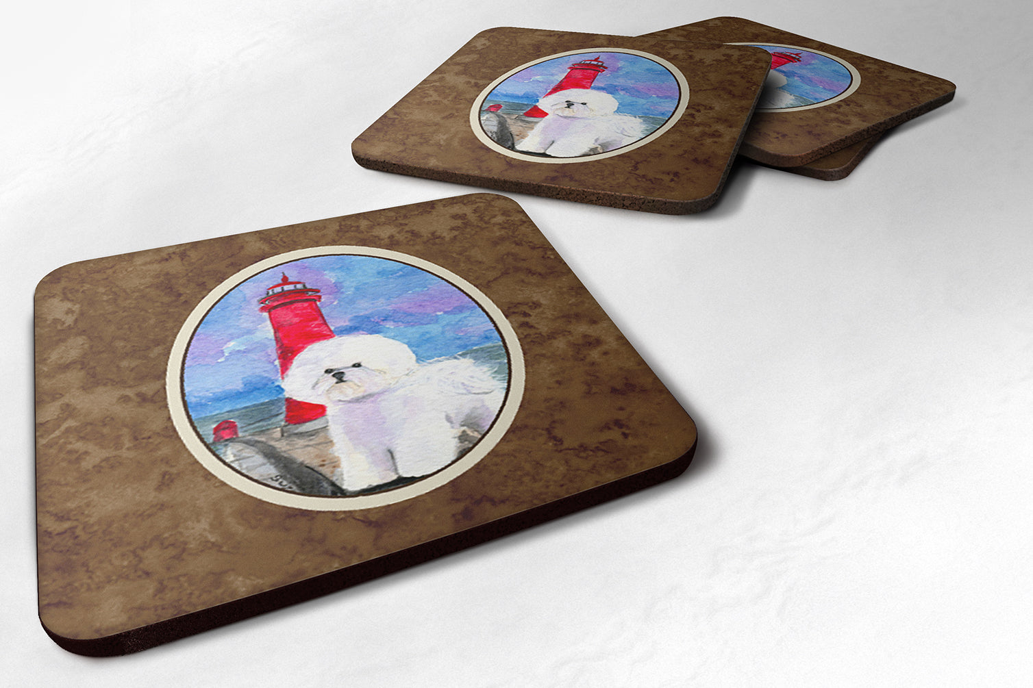 Lighthouse with Bichon Frise Foam Coasters Set of 4 - the-store.com