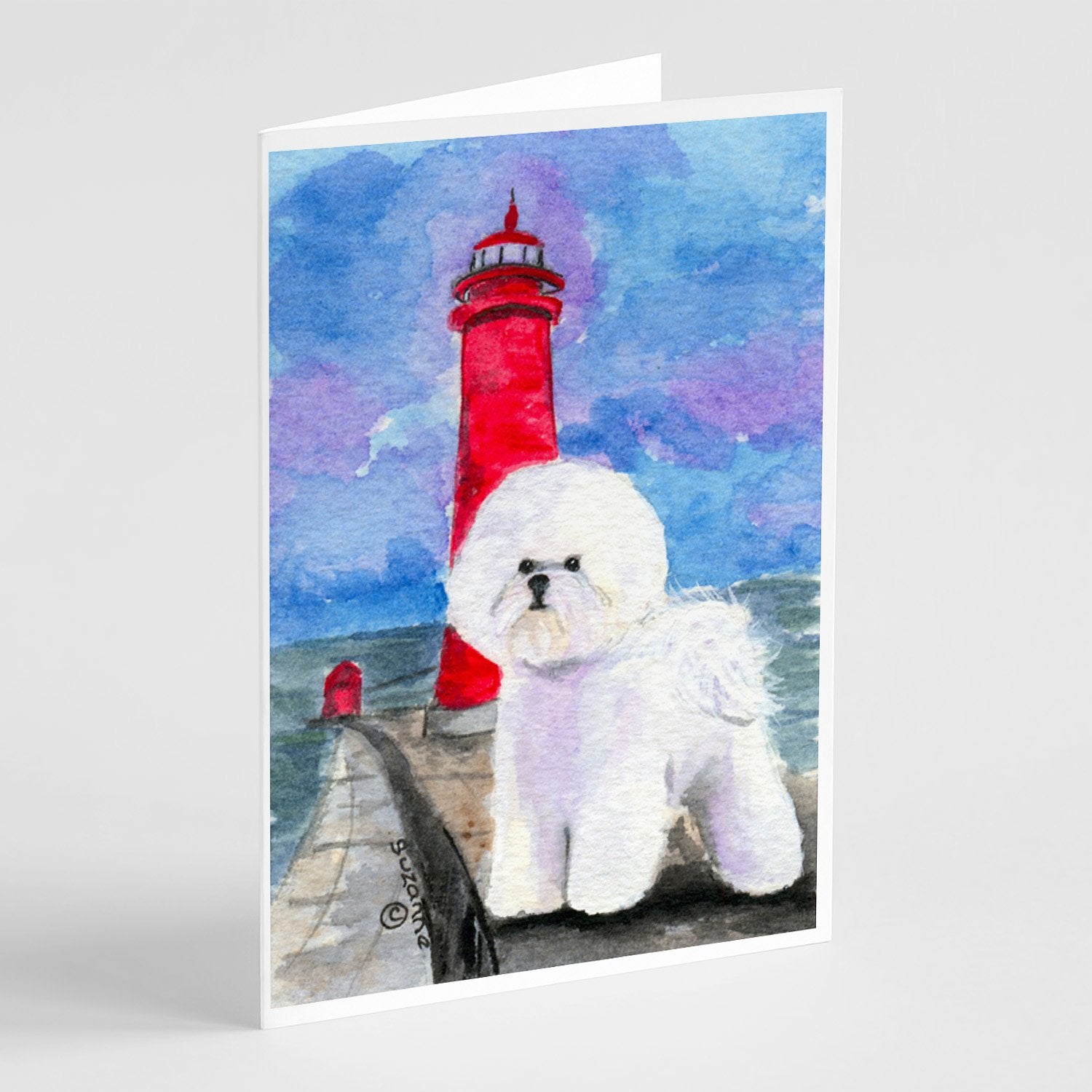 Buy this Lighthouse with Bichon Frise Greeting Cards and Envelopes Pack of 8