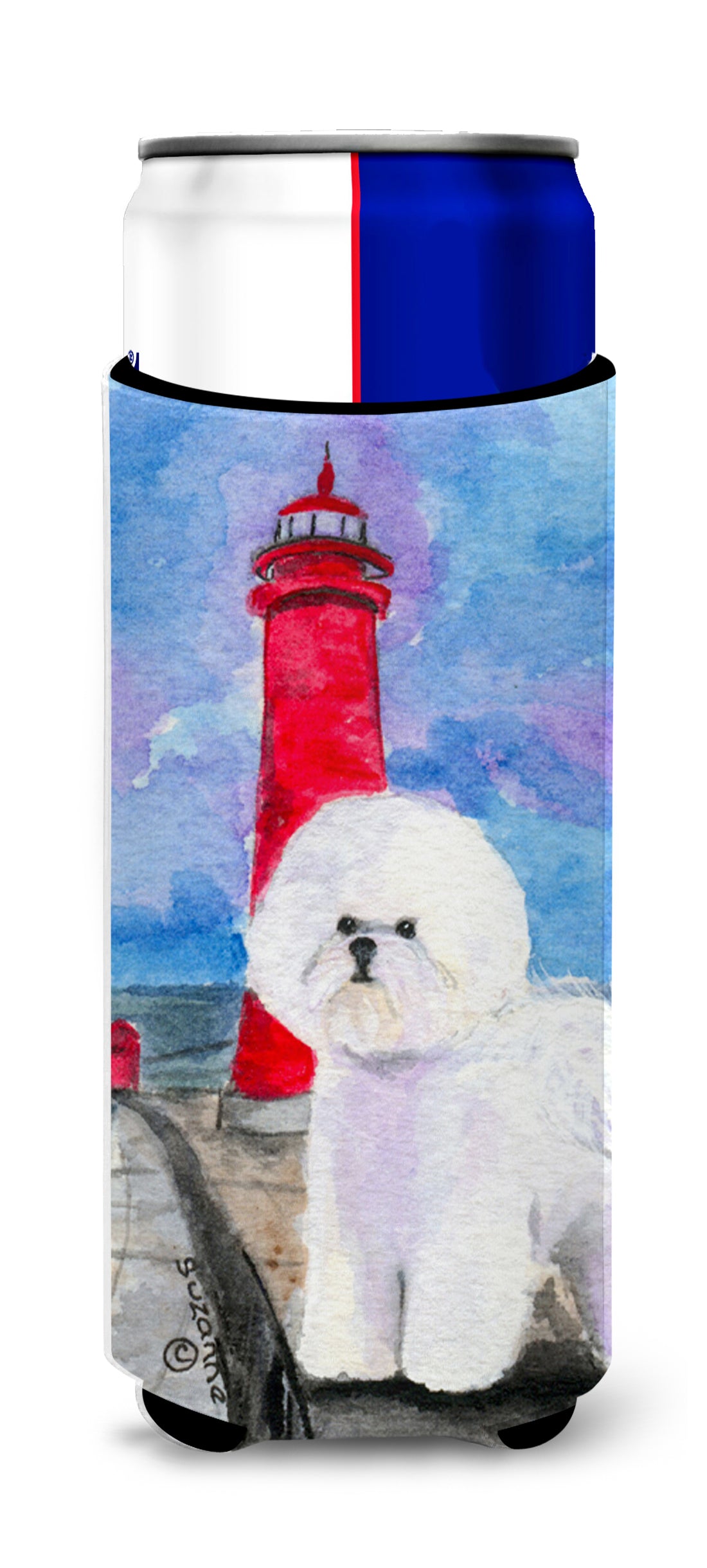 Lighthouse with Bichon Frise Ultra Beverage Insulators for slim cans SS8891MUK.