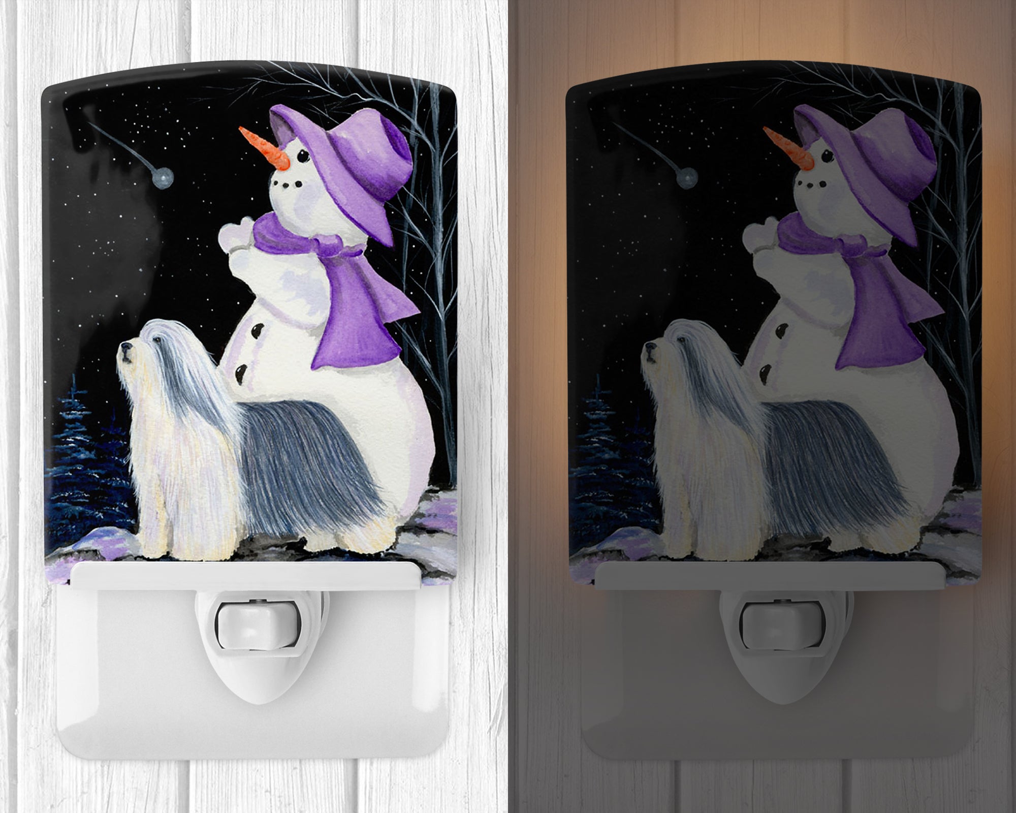 Snowman with Bearded Collie Ceramic Night Light SS8947CNL - the-store.com