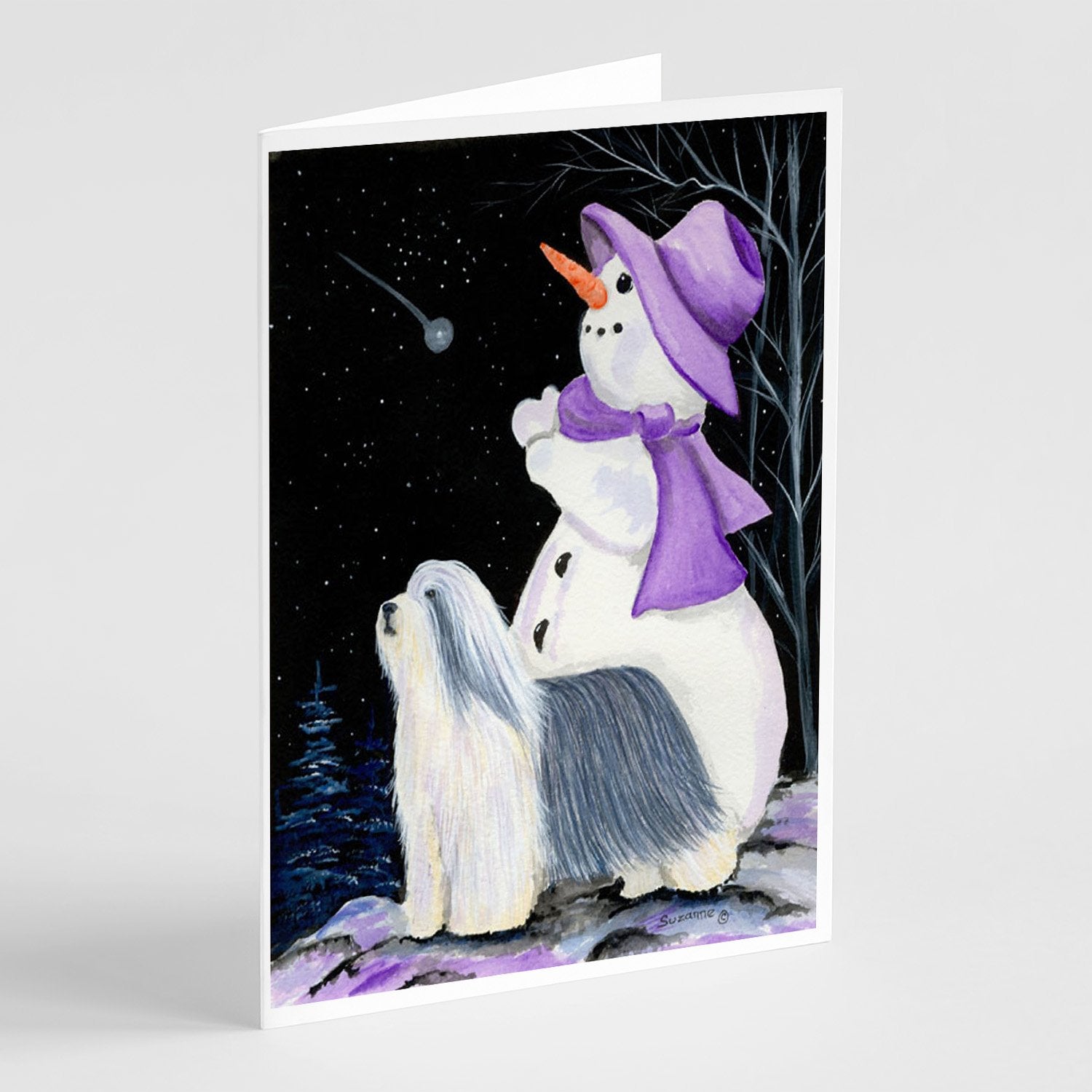 Buy this Snowman with Bearded Collie Greeting Cards and Envelopes Pack of 8