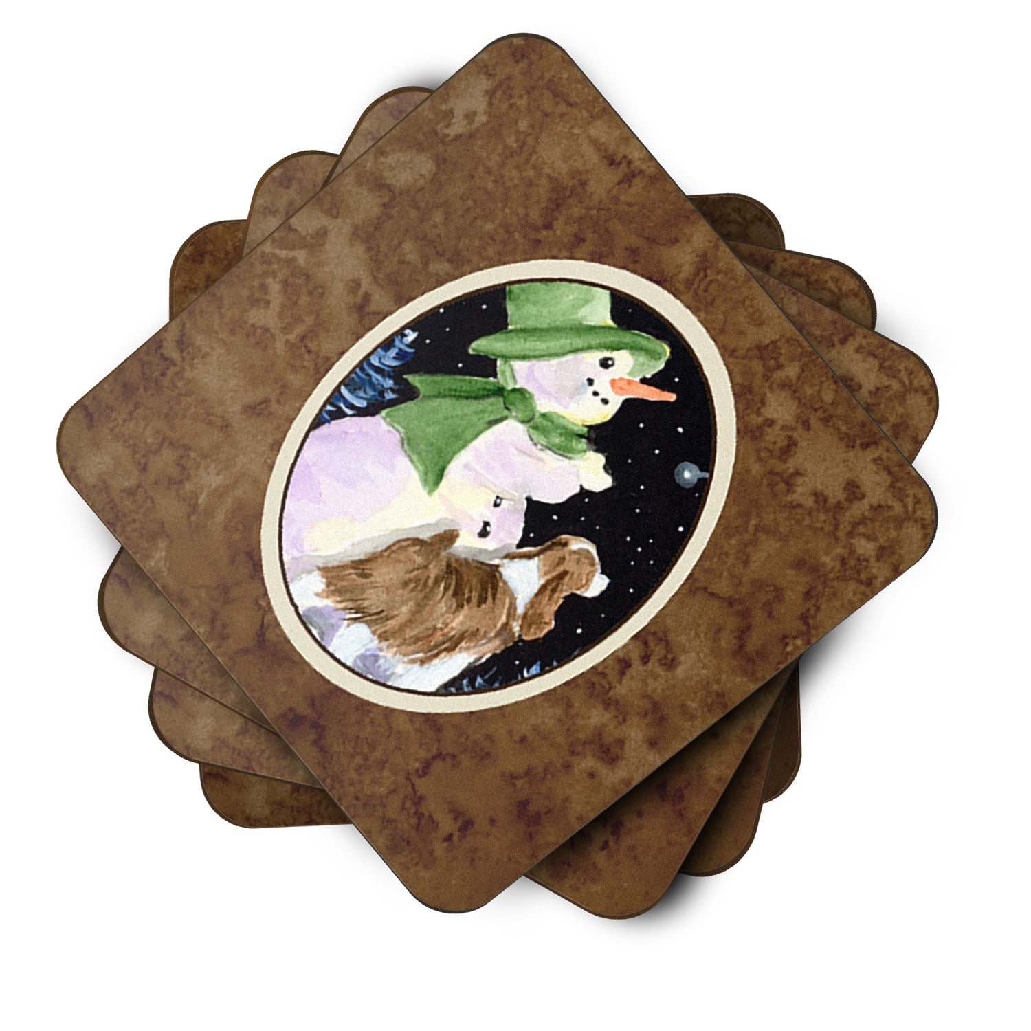 Snowman with English Springer Spaniel Foam Coasters Set of 4 - the-store.com